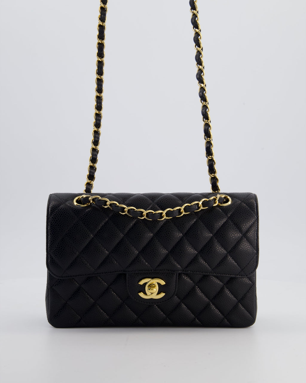 Chanel Black Small Classic Double Flap Bag in Caviar Leather with Gold Hardware