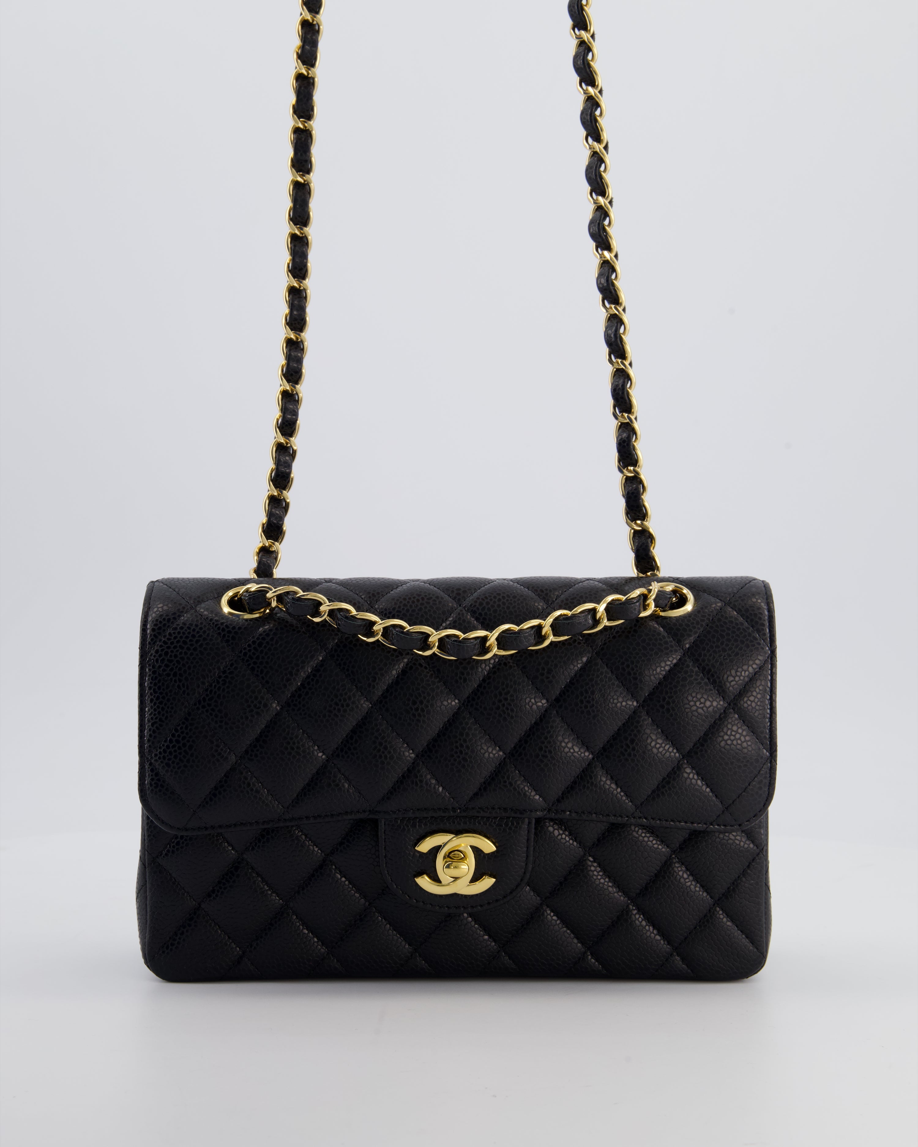 Chanel Black Small Classic Double Flap Bag in Caviar Leather with Gold Hardware