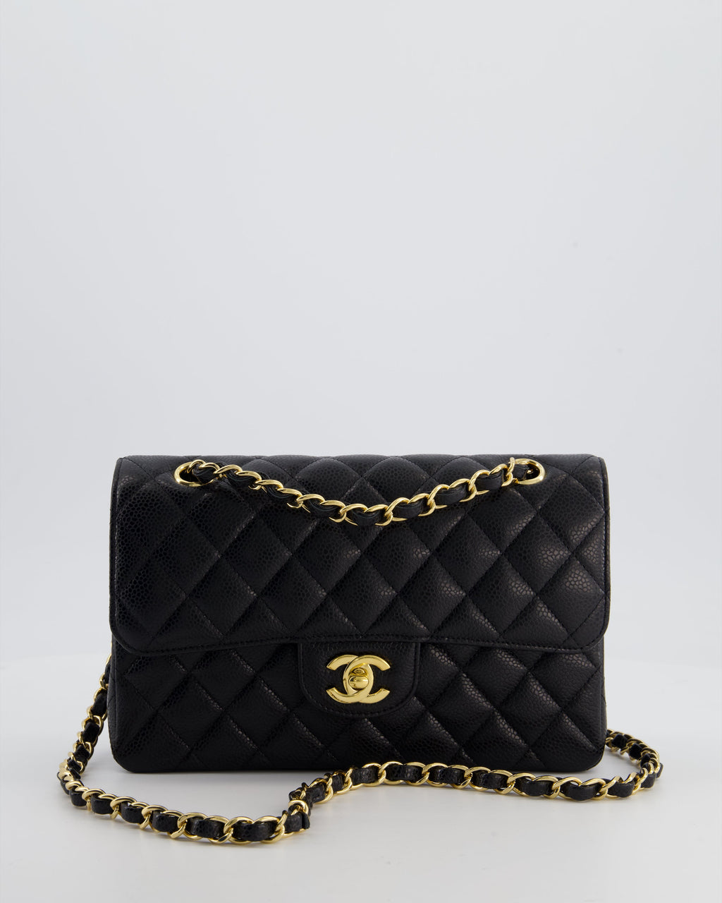 Chanel Black Small Classic Double Flap Bag in Caviar Leather with Gold Hardware