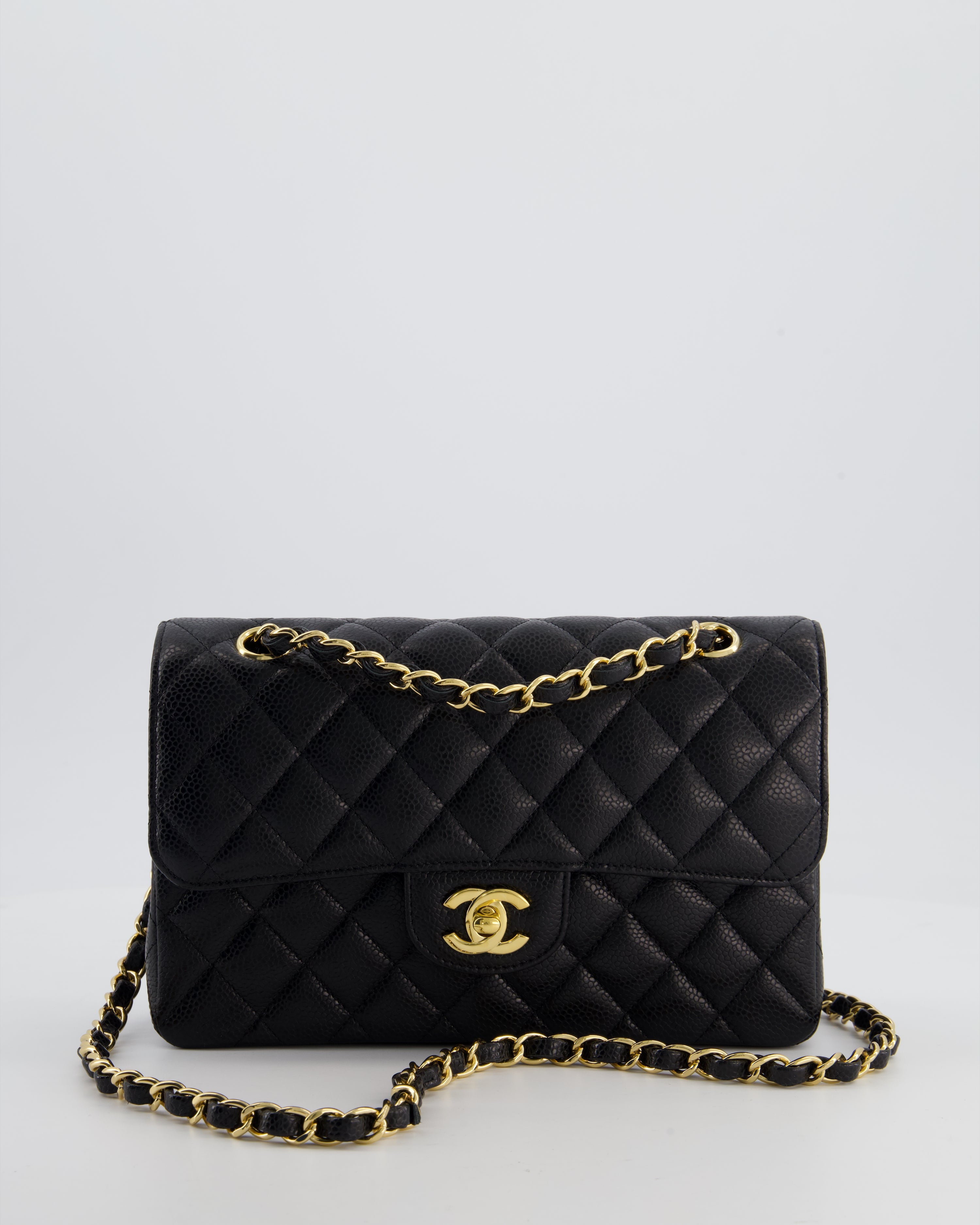 Chanel Black Small Classic Double Flap Bag in Caviar Leather with Gold Hardware
