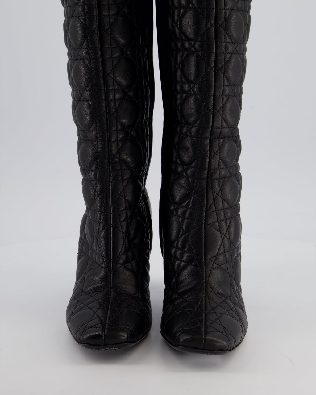 Christian Dior Cannage Black Leather Knee Boots with Buckle Detail Size 37