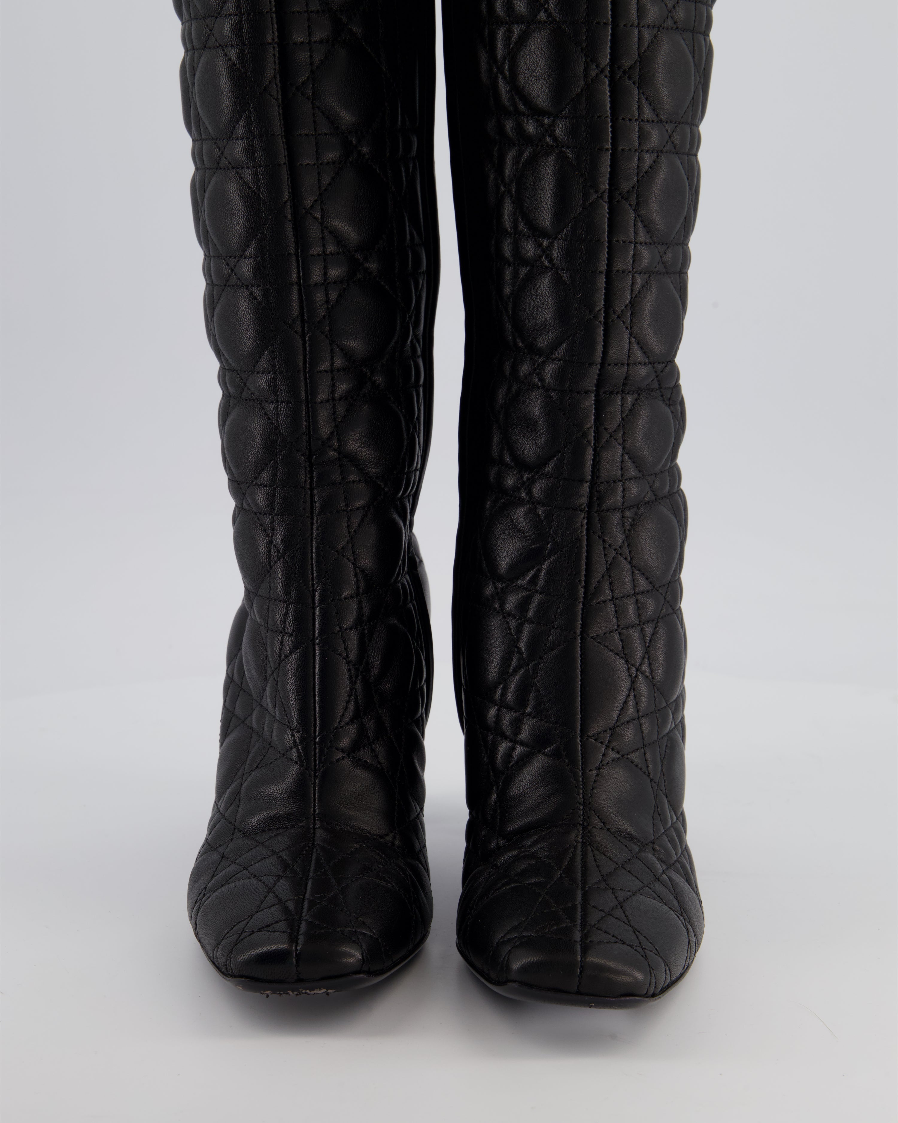 Christian Dior Cannage Black Leather Knee Boots with Buckle Detail Size 37