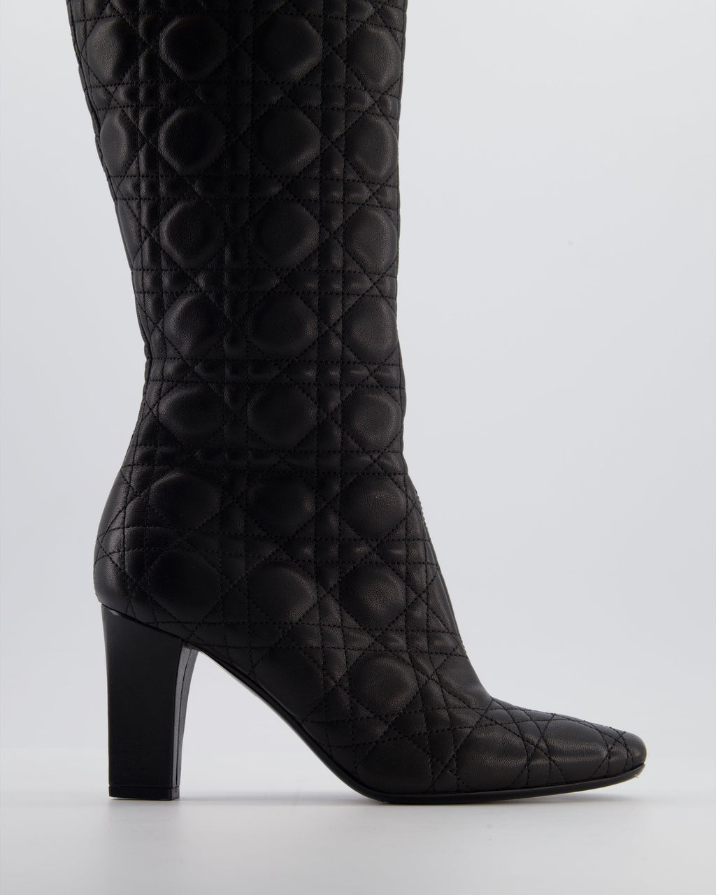 Christian Dior Cannage Black Leather Knee Boots with Buckle Detail Size 37