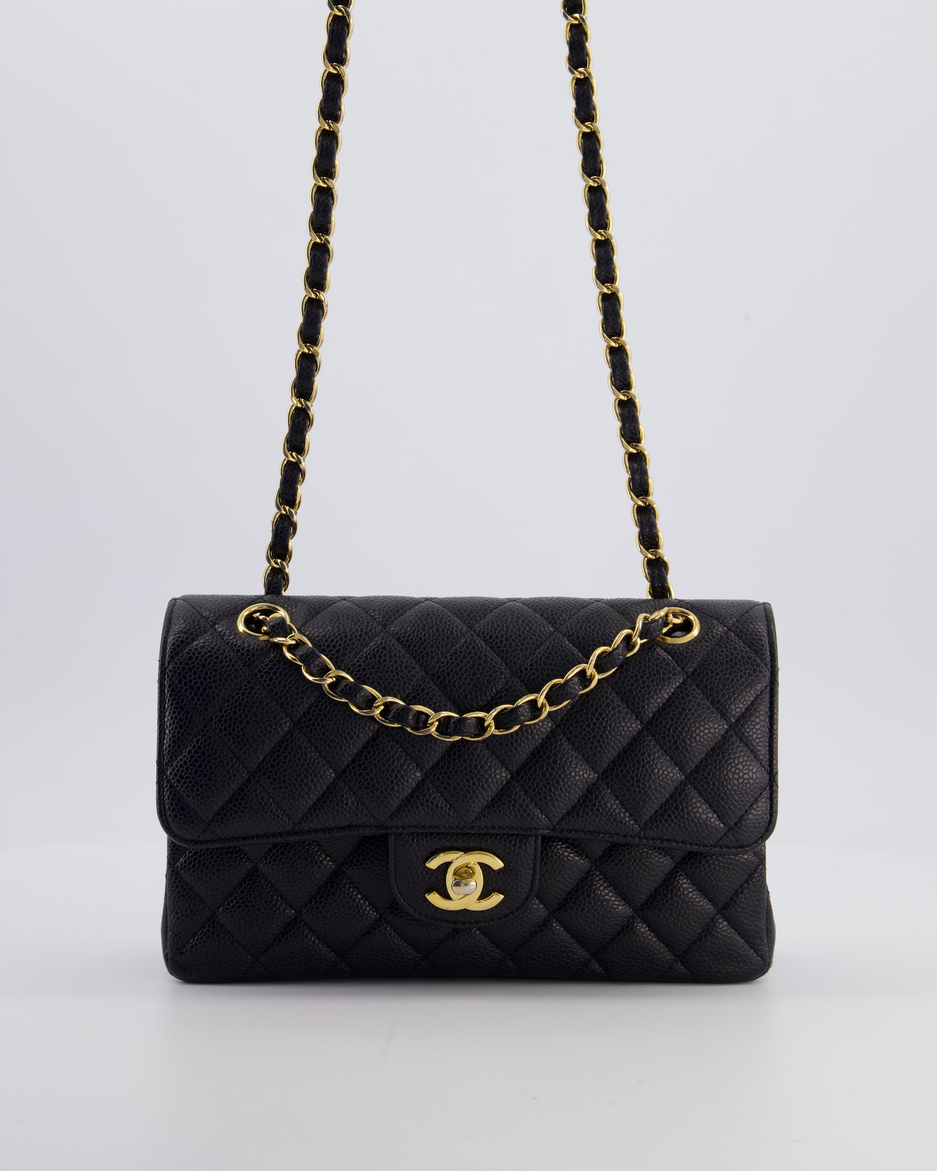 Chanel Black Small Classic Double Flap Bag in Caviar Leather with Gold Hardware