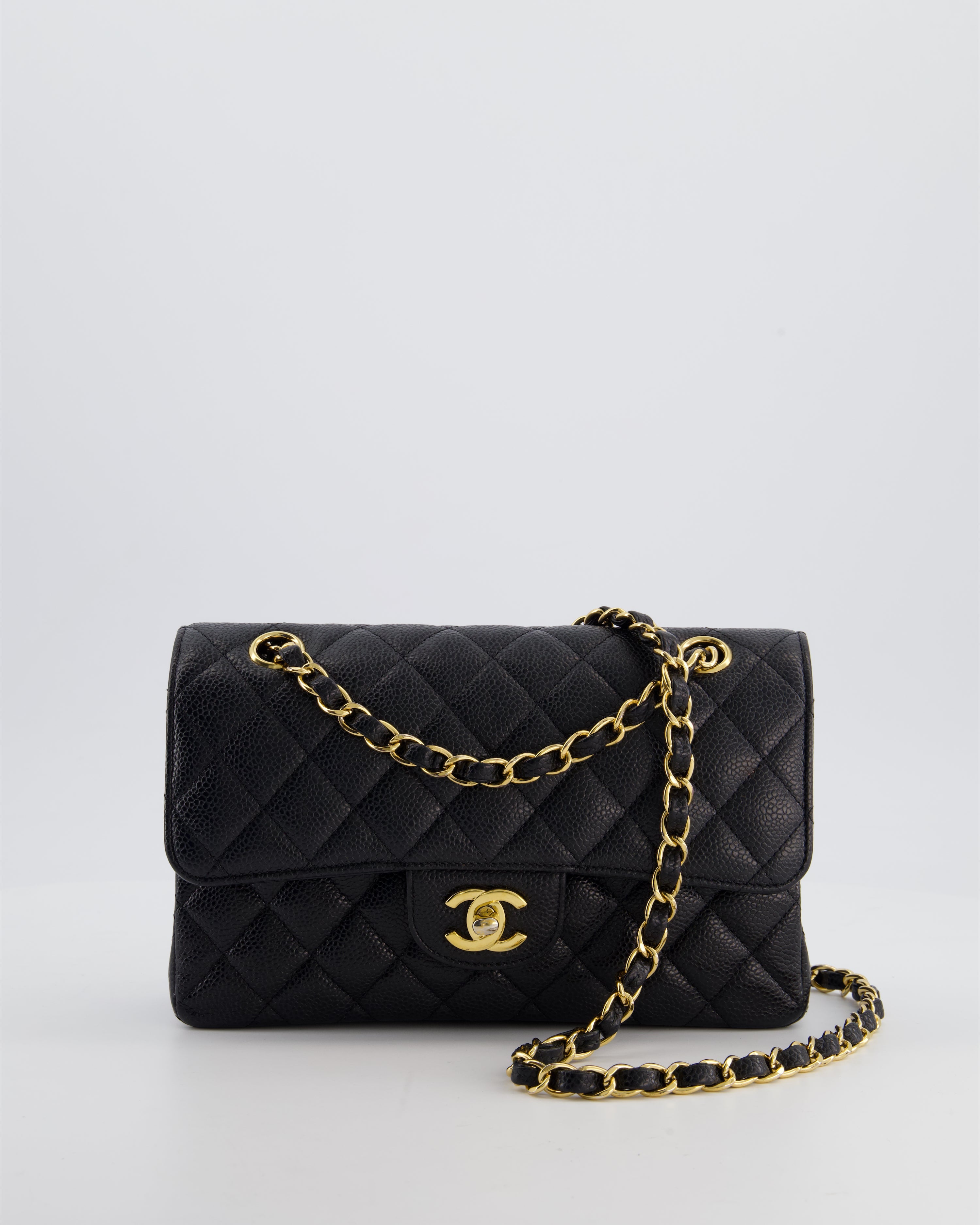 Chanel Black Small Classic Double Flap Bag in Caviar Leather with Gold Hardware