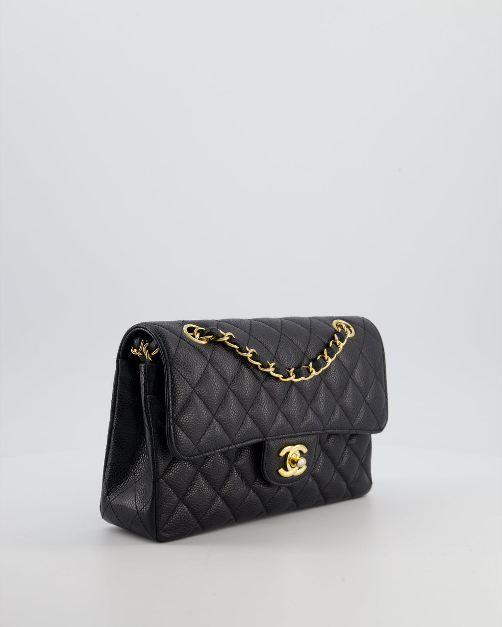 Chanel Black Small Classic Double Flap Bag in Caviar Leather with Gold Hardware