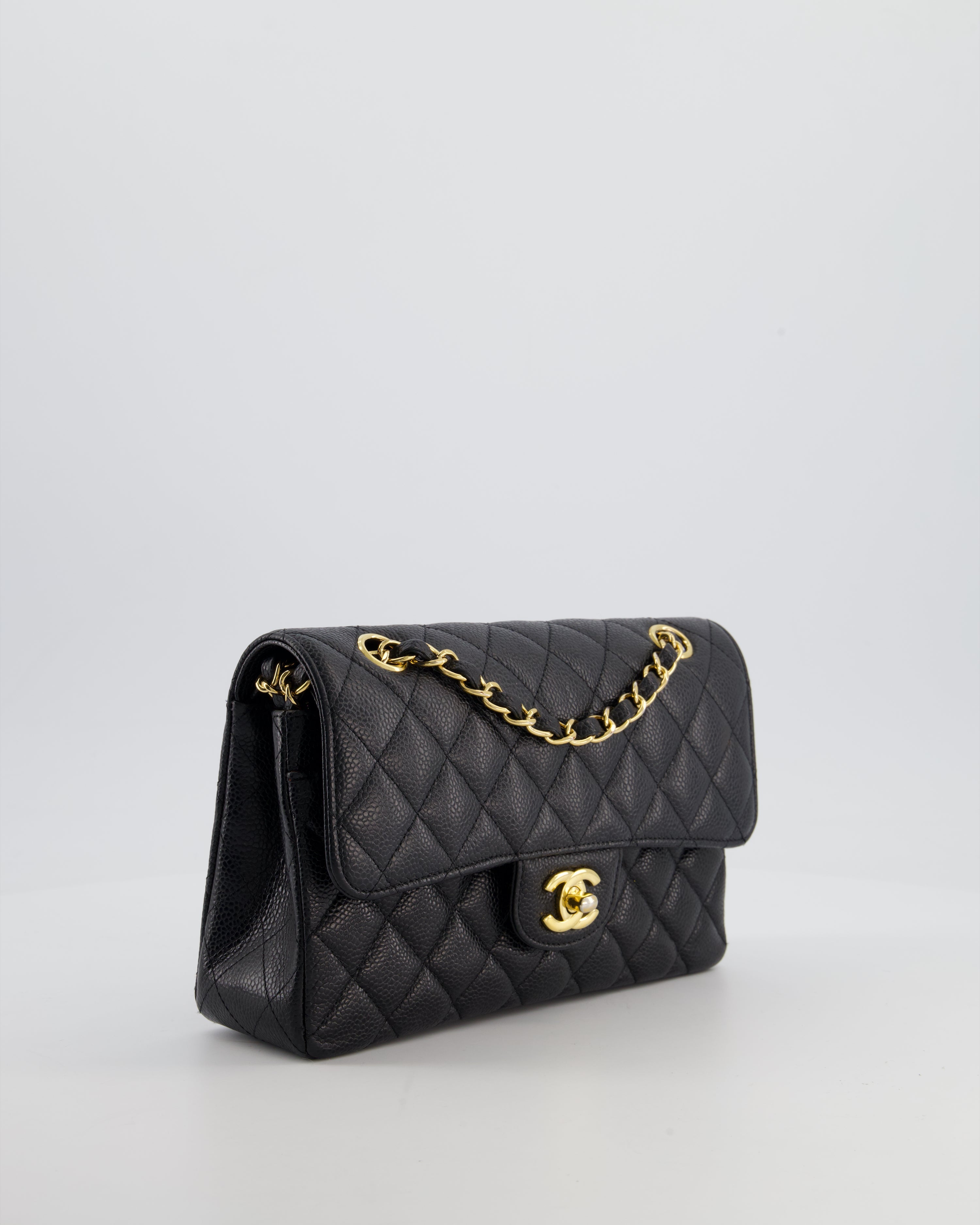 Chanel Black Small Classic Double Flap Bag in Caviar Leather with Gold Hardware