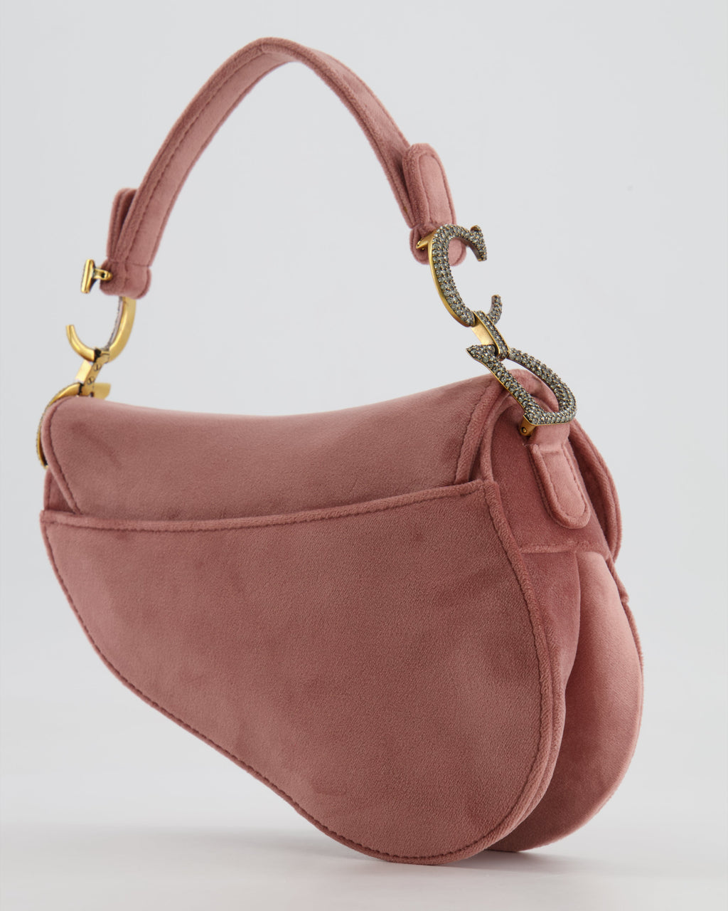 Christian Dior Pink Velvet Mini Saddle Bag with Gold and Crystal Embellished Hardware