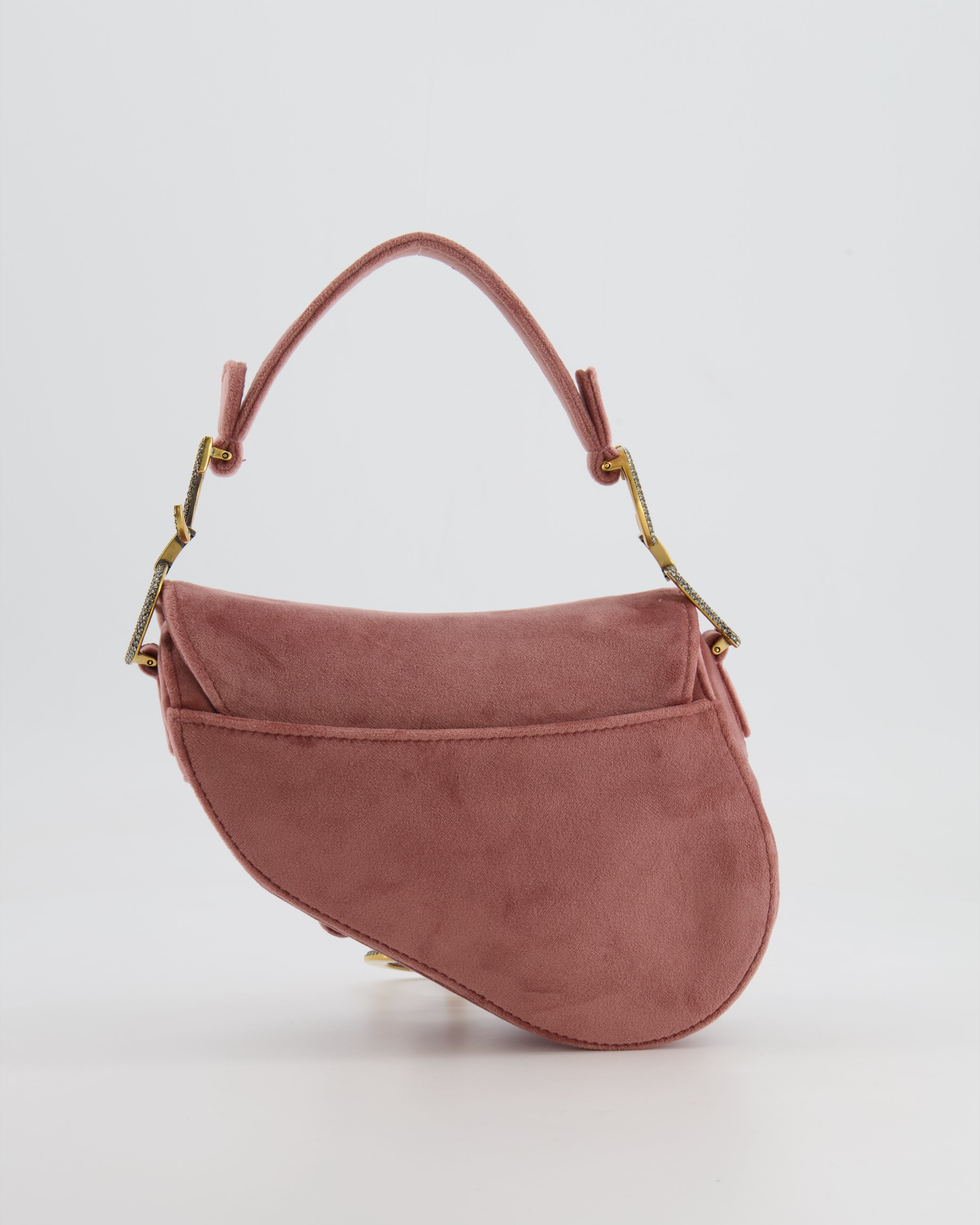 Christian Dior Pink Velvet Mini Saddle Bag with Gold and Crystal Embellished Hardware