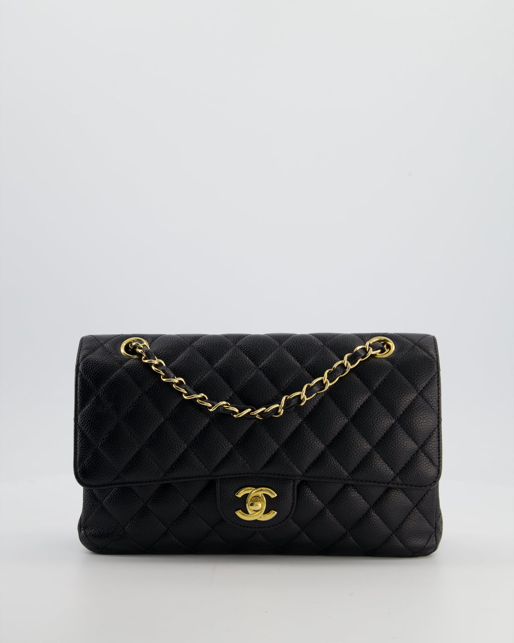Chanel Black Medium Classic Double Flap Bag in Caviar Leather with Gold Hardware