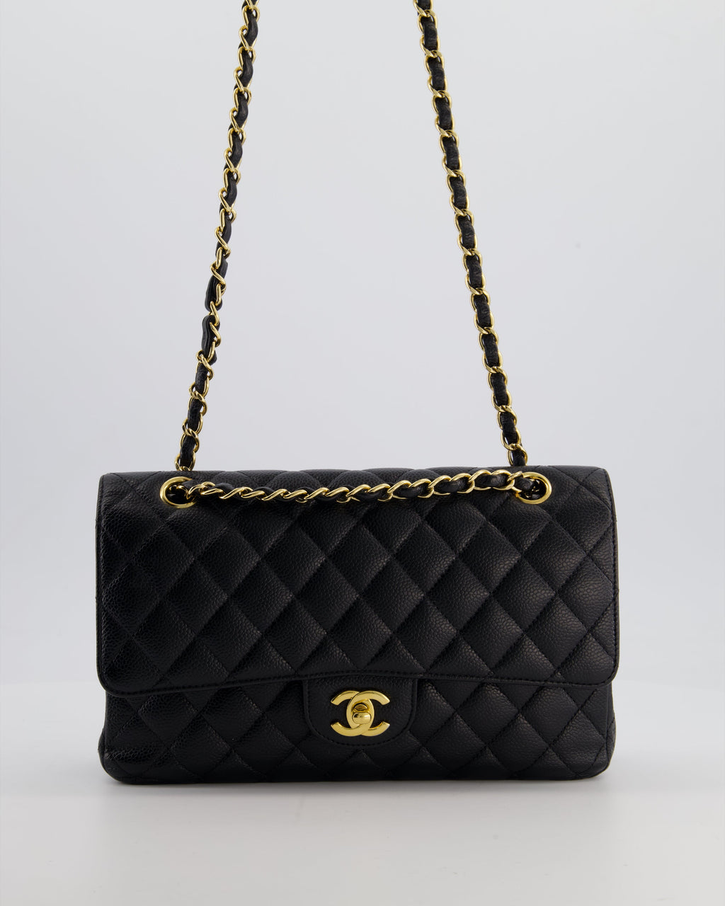 Chanel Black Medium Classic Double Flap Bag in Caviar Leather with Gold Hardware