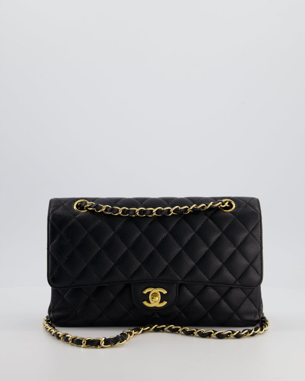 Chanel Black Medium Classic Double Flap Bag in Caviar Leather with Gold Hardware
