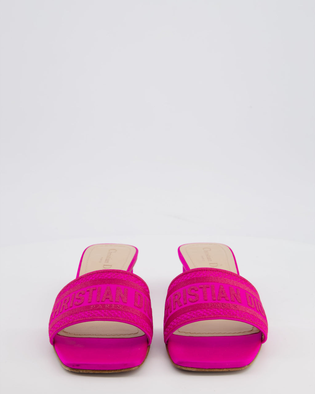 Christian Dior Pink Satin Dioriviera Embroidered Dway Slide Sandal Heels Size EU 38.5