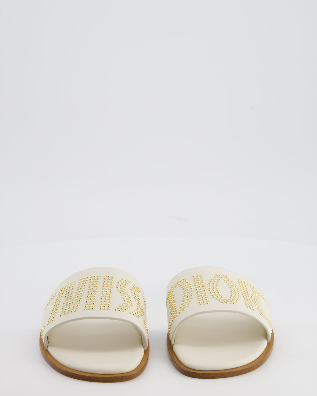 Christian Dior Cream and Brown Embellished Dway Slide Sandals Size EU 38