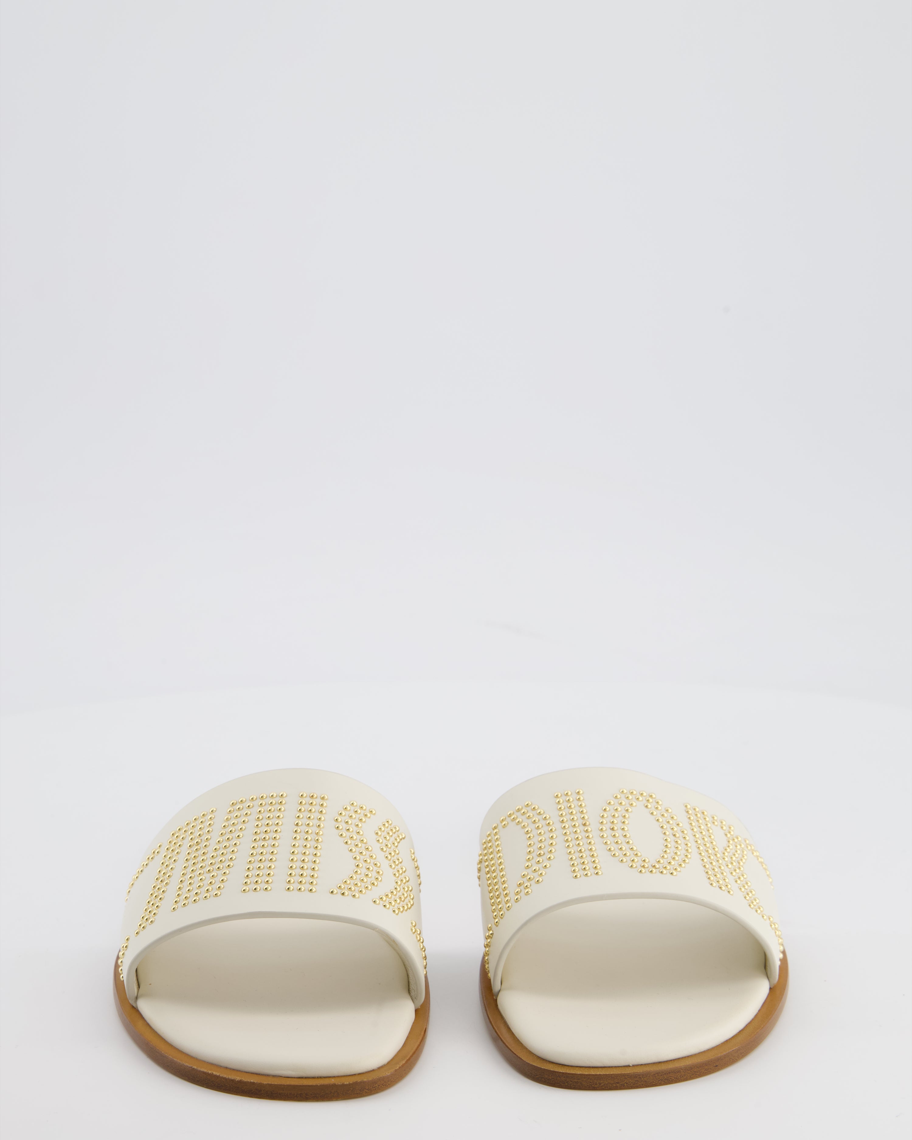 Christian Dior Cream and Brown Embellished Dway Slide Sandals Size EU 38