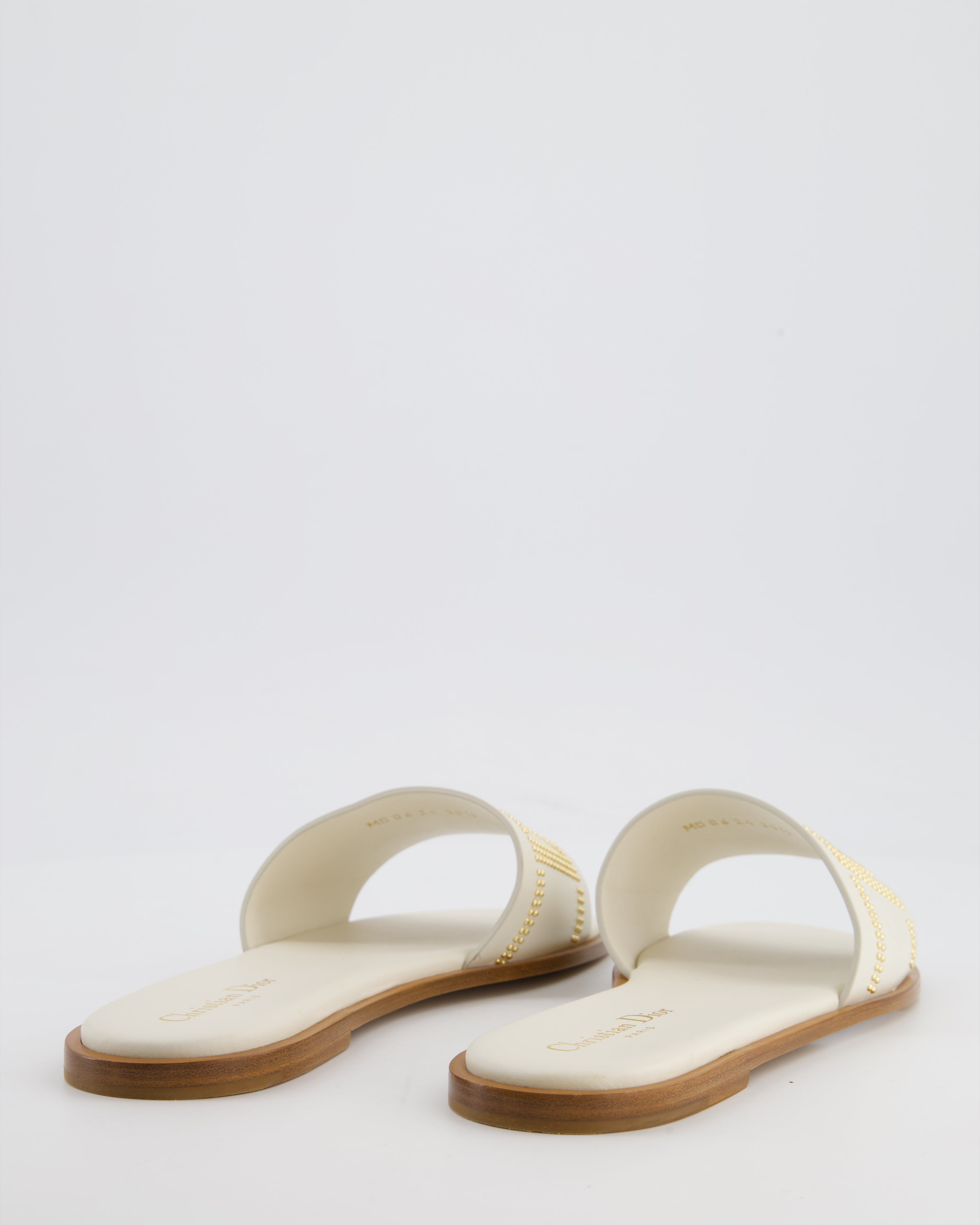 Christian Dior Cream and Brown Embellished Dway Slide Sandals Size EU 38