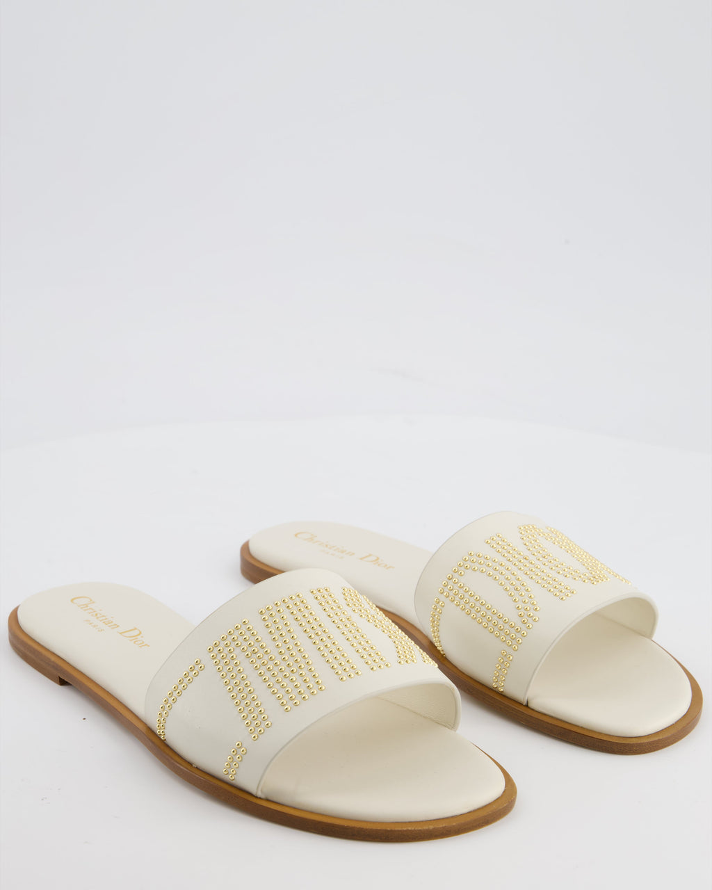 Christian Dior Cream and Brown Embellished Dway Slide Sandals Size EU 38