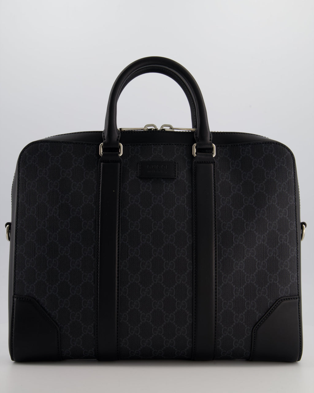 Gucci Black GG Canvas Brief Case Bag with Leather Handles and Trim with Silver Hardware