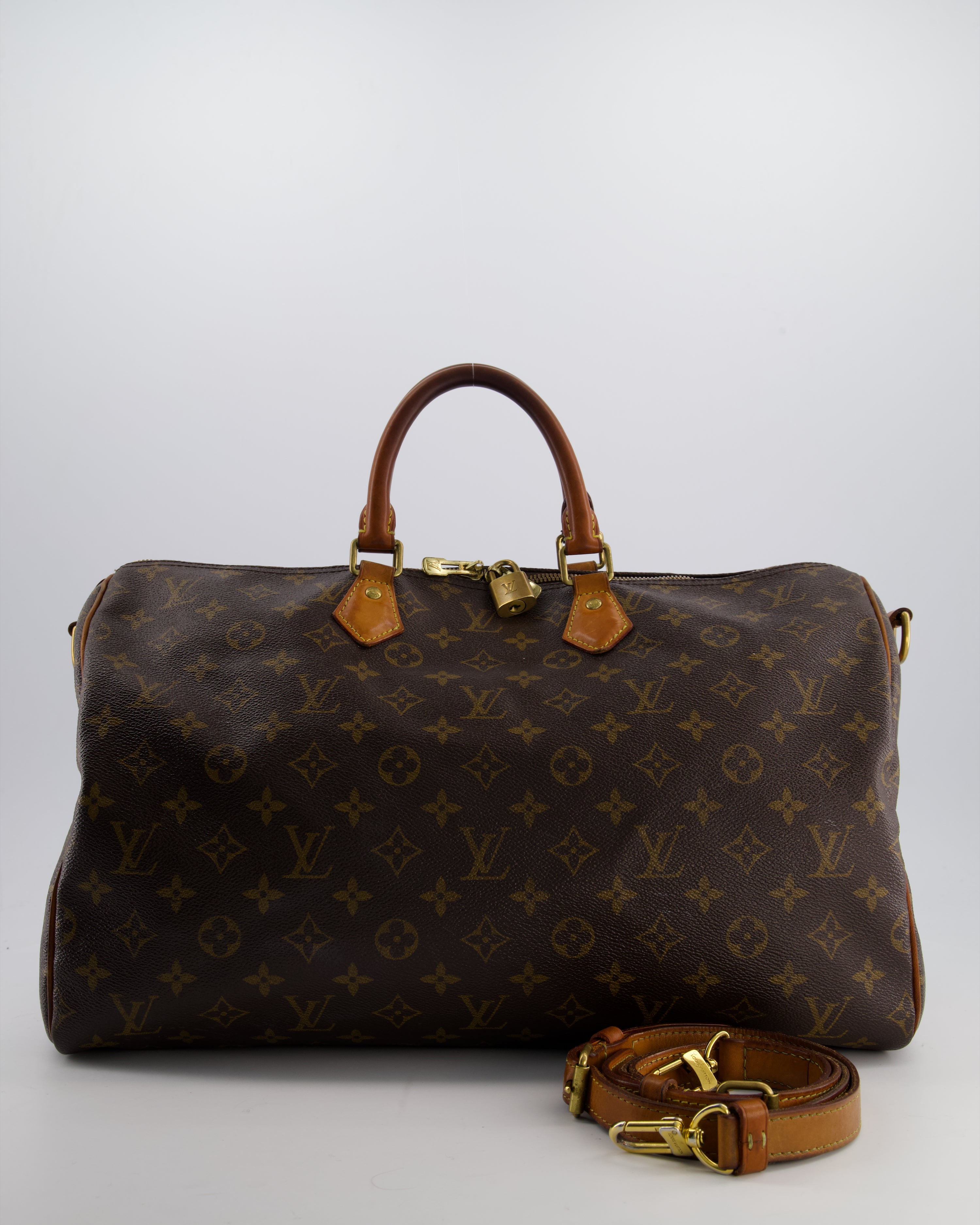 Louis Vuitton Brown Monogram Canvas Speedy 40 Bag with Gold Hardware