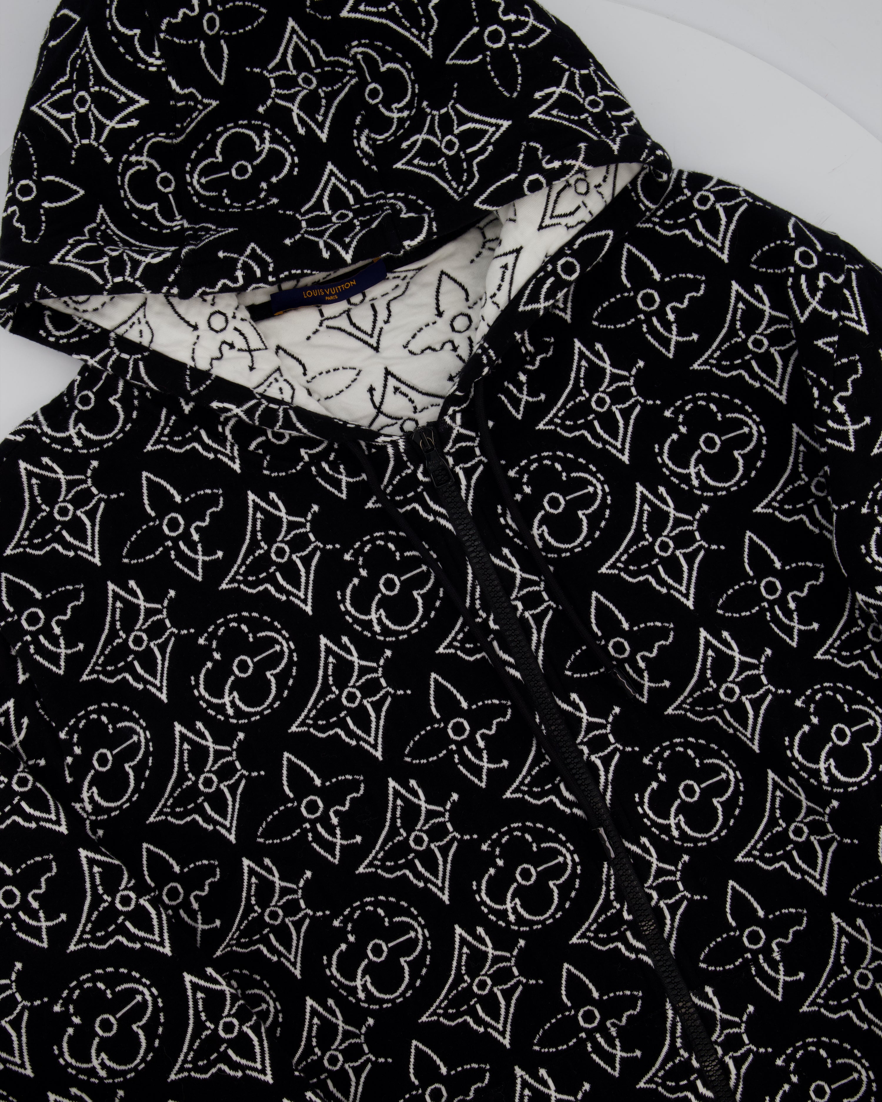 Louis Vuitton x NBA Mens Strategic Flowers Black and White Quilted Hoodie Size XXL (UK 46)
