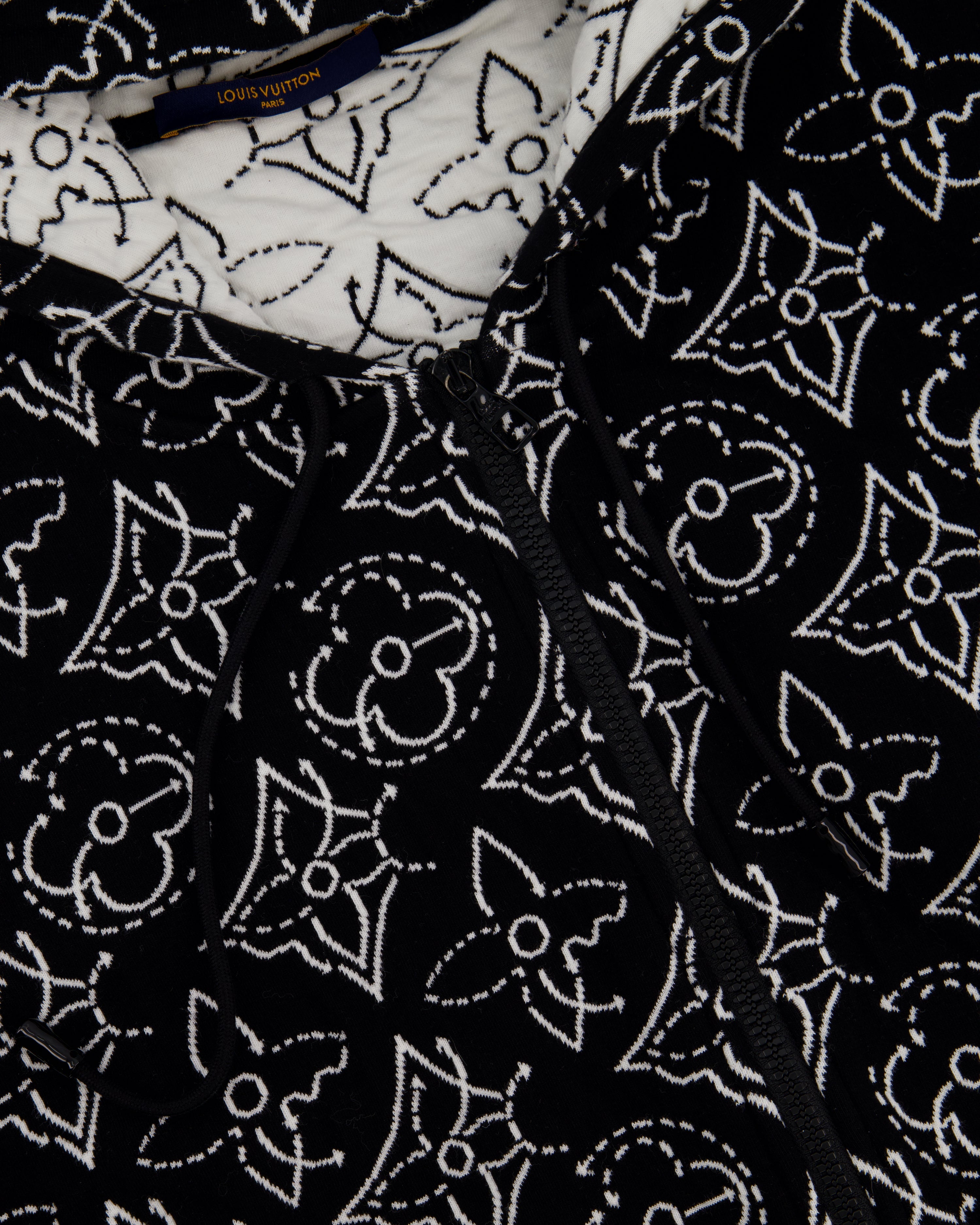 Louis Vuitton x NBA Mens Strategic Flowers Black and White Quilted Hoodie Size XXL (UK 46)