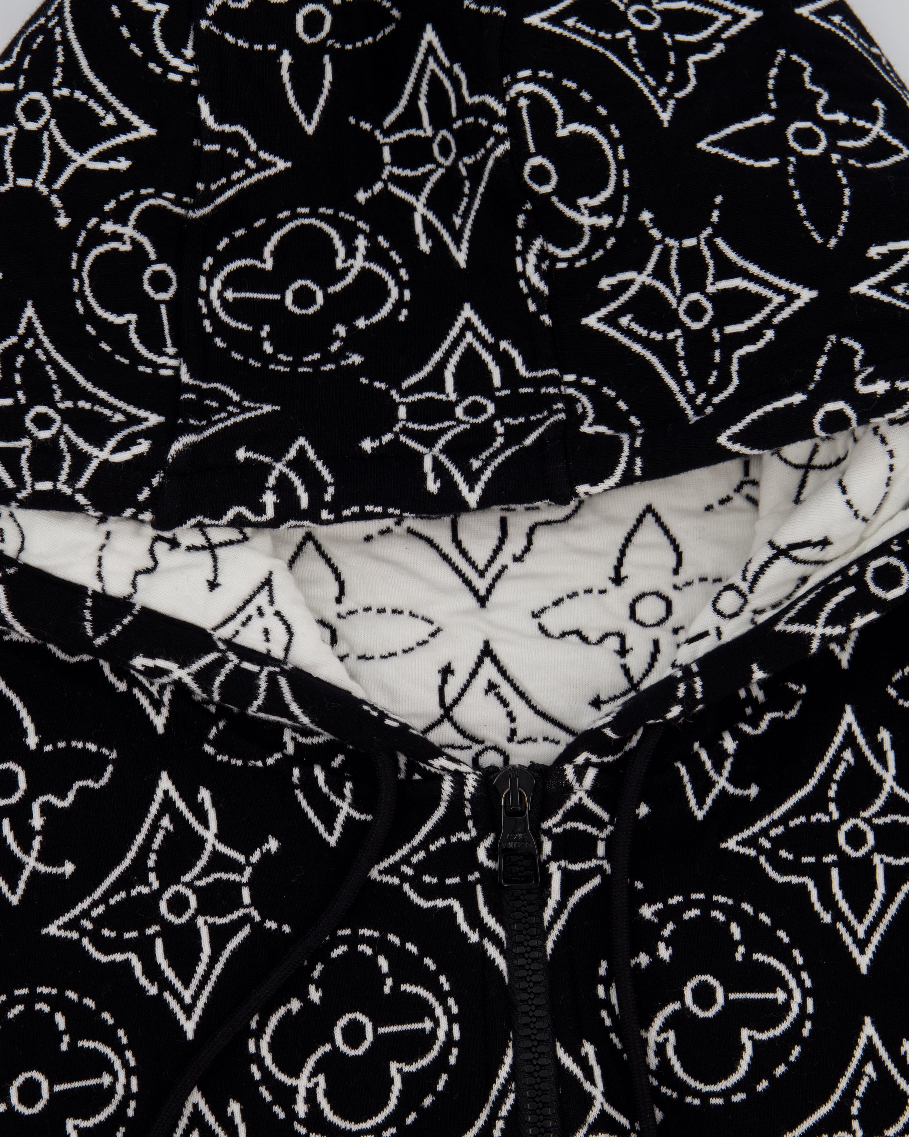 Louis Vuitton x NBA Mens Strategic Flowers Black and White Quilted Hoodie Size XXL (UK 46)