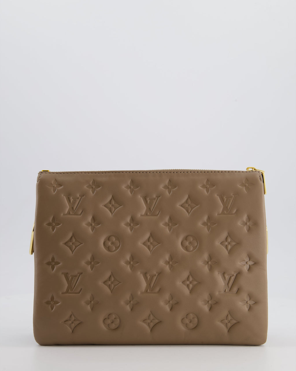 Louis Vuitton Beige Coussin PM Bag in Monogram Embossed Calfskin Leather with Gold Chain Strap