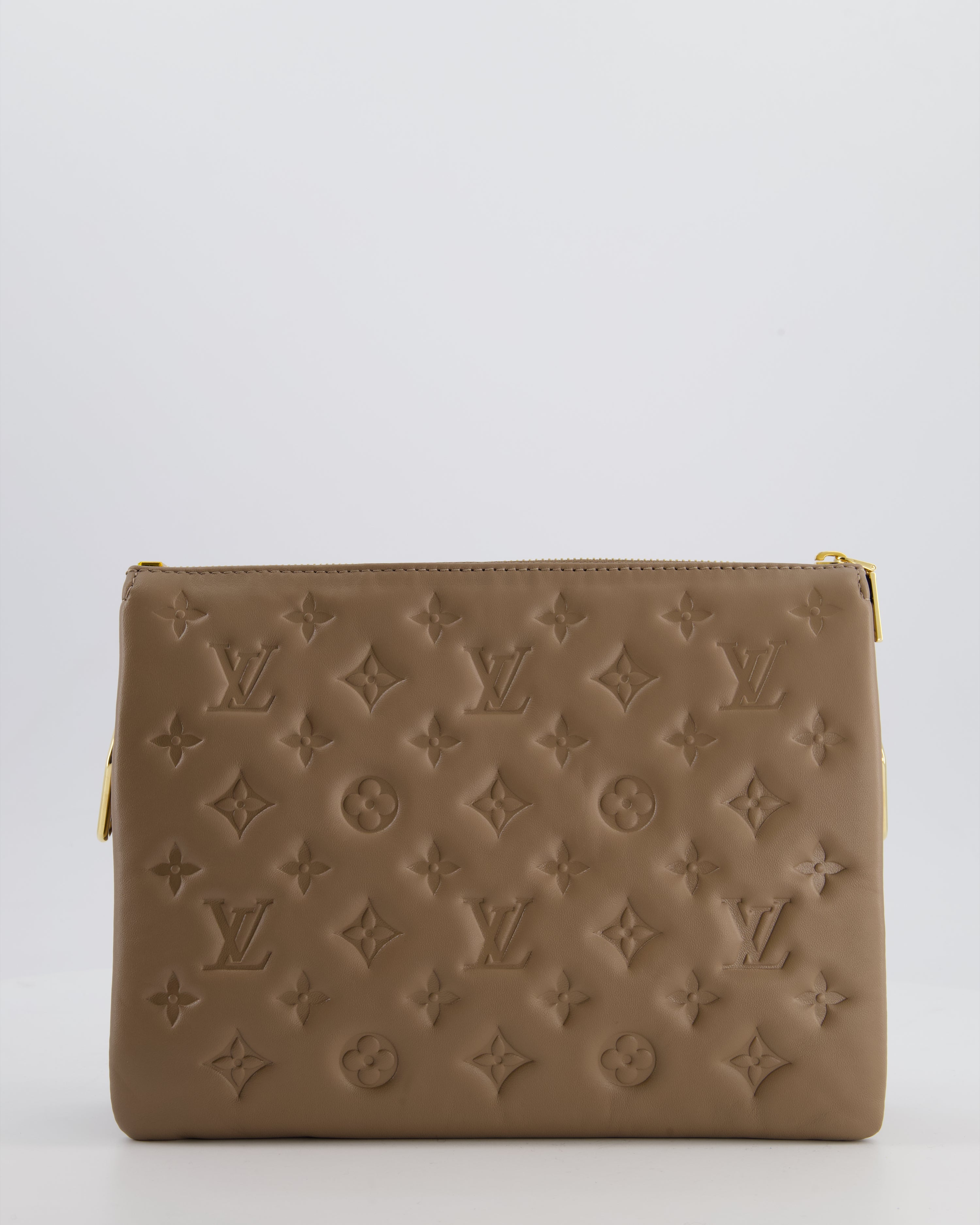 Louis Vuitton Beige Coussin PM Bag in Monogram Embossed Calfskin Leather with Gold Chain Strap