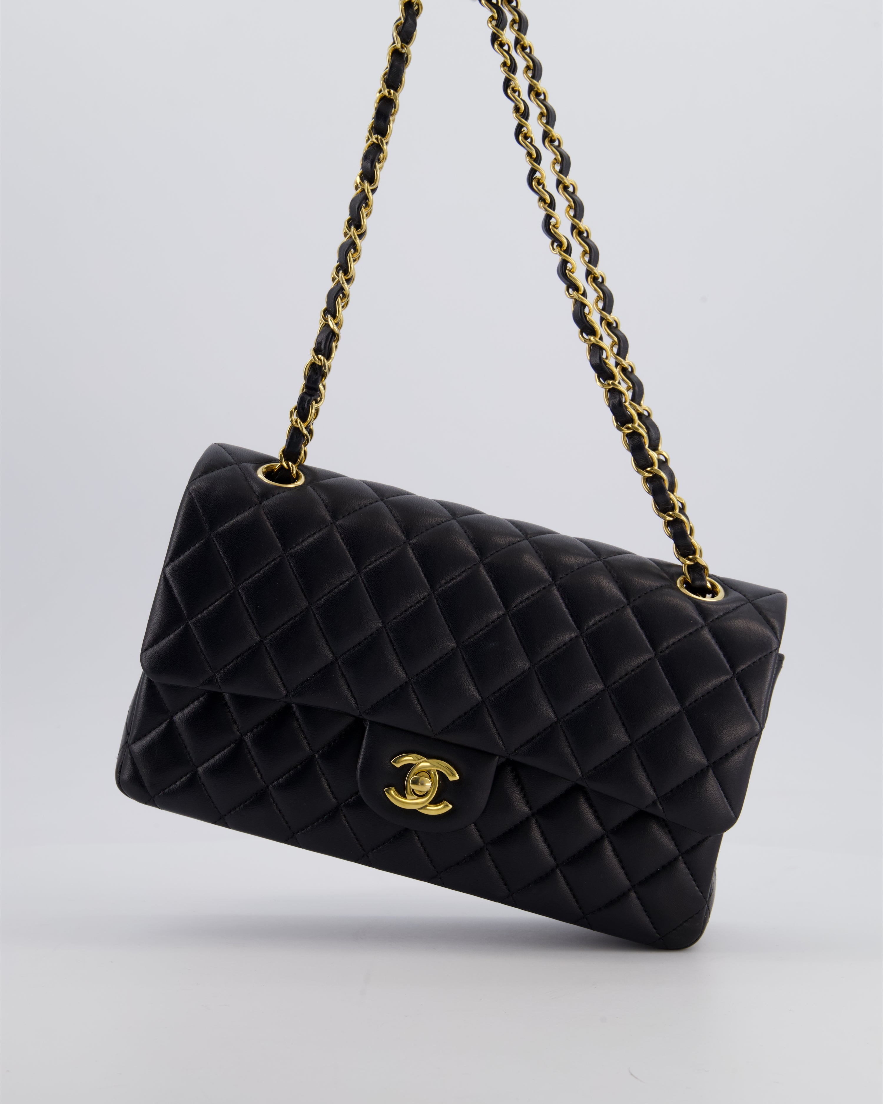 Chanel Black Medium Classic Double Flap Bag in Lambskin Leather with Gold Hardware
