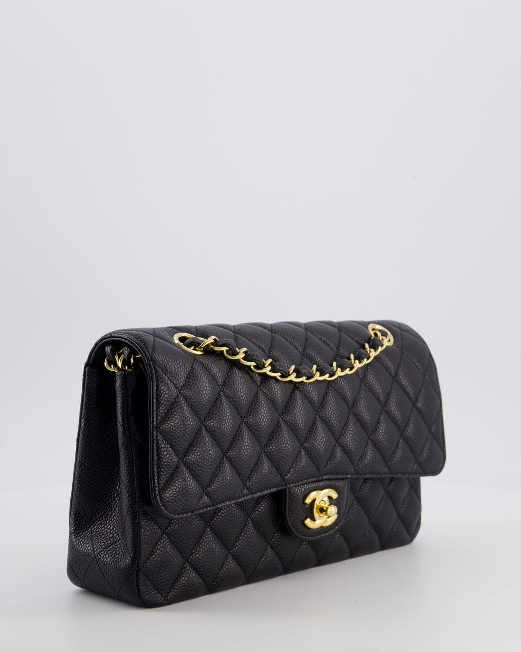 Chanel Black Medium Classic Double Flap Bag in Caviar Leather with Gold Hardware