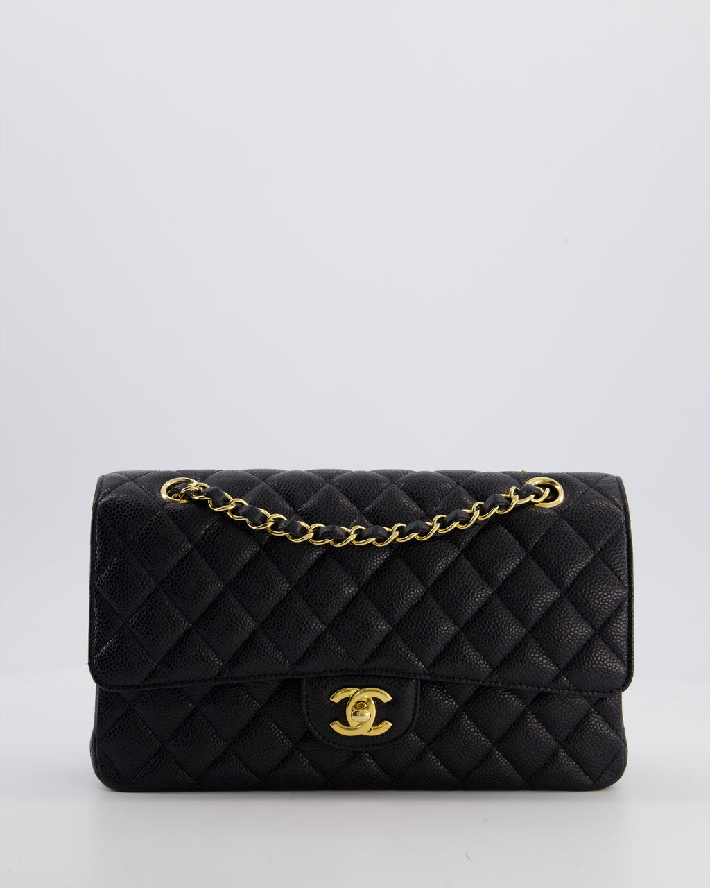 Chanel Black Medium Classic Double Flap Bag in Caviar Leather with Gold Hardware