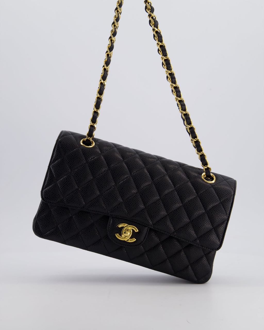 Chanel Black Medium Classic Double Flap Bag in Caviar Leather with Gold Hardware