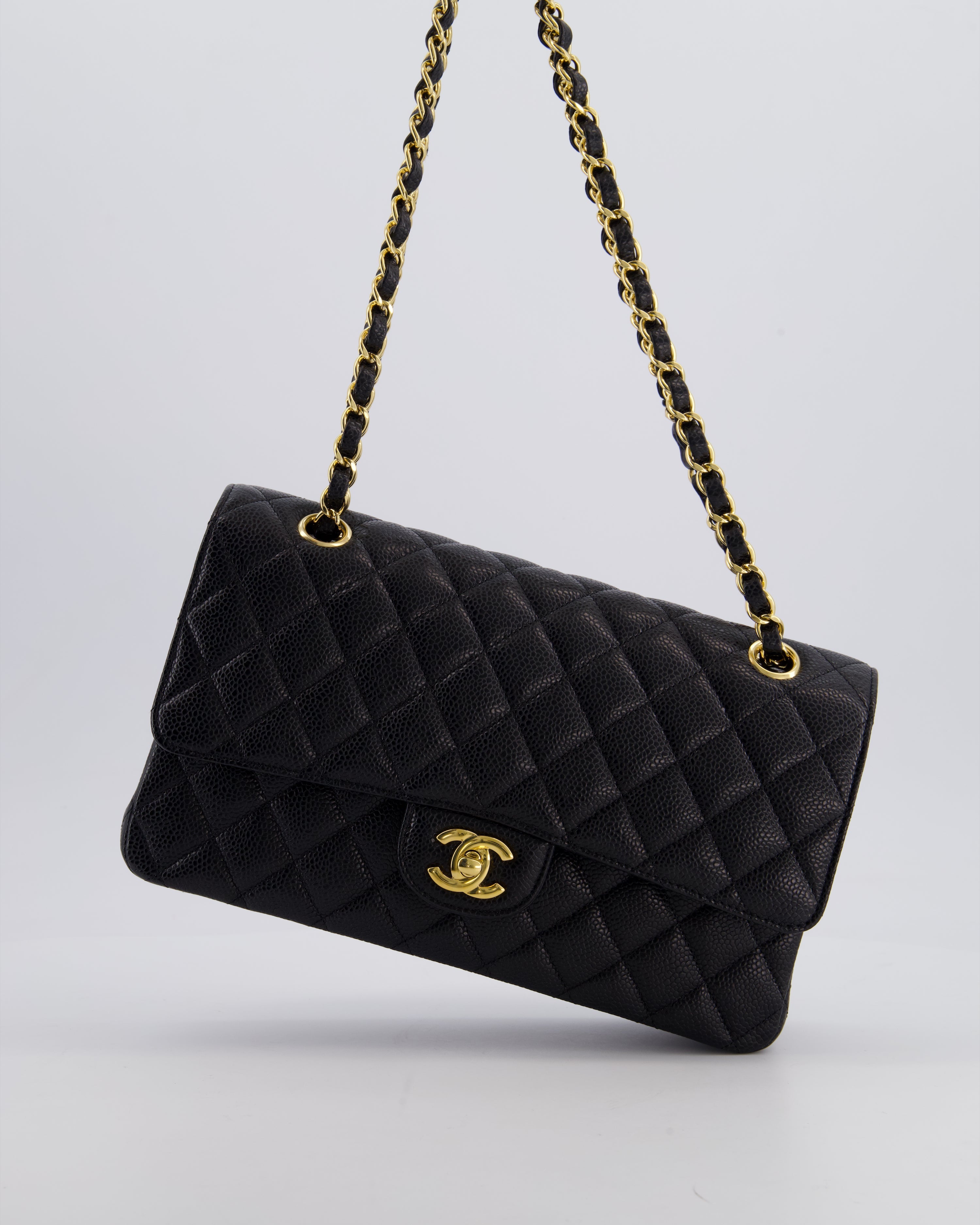Chanel Black Medium Classic Double Flap Bag in Caviar Leather with Gold Hardware