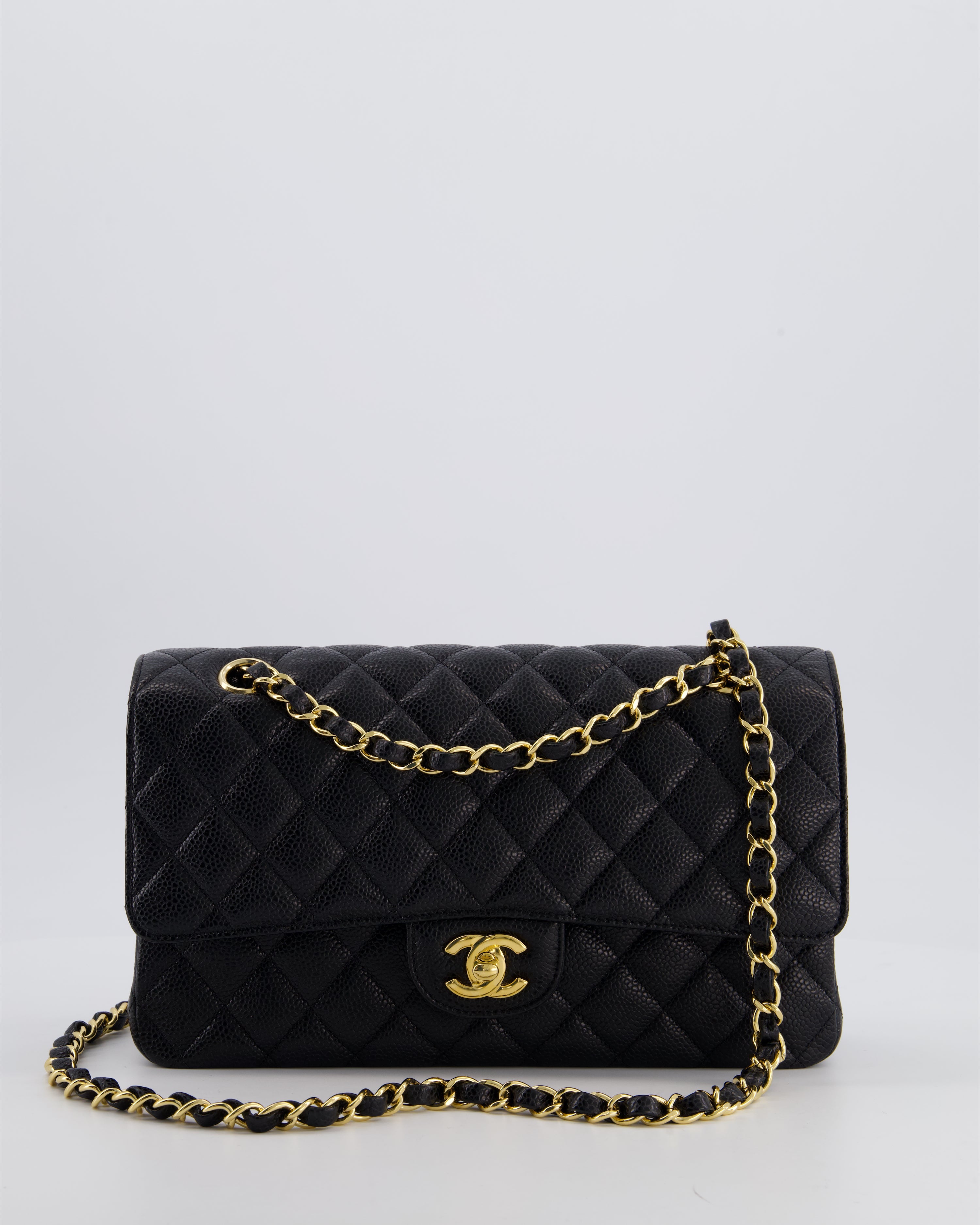 Chanel Black Medium Classic Double Flap Bag in Caviar Leather with Gold Hardware