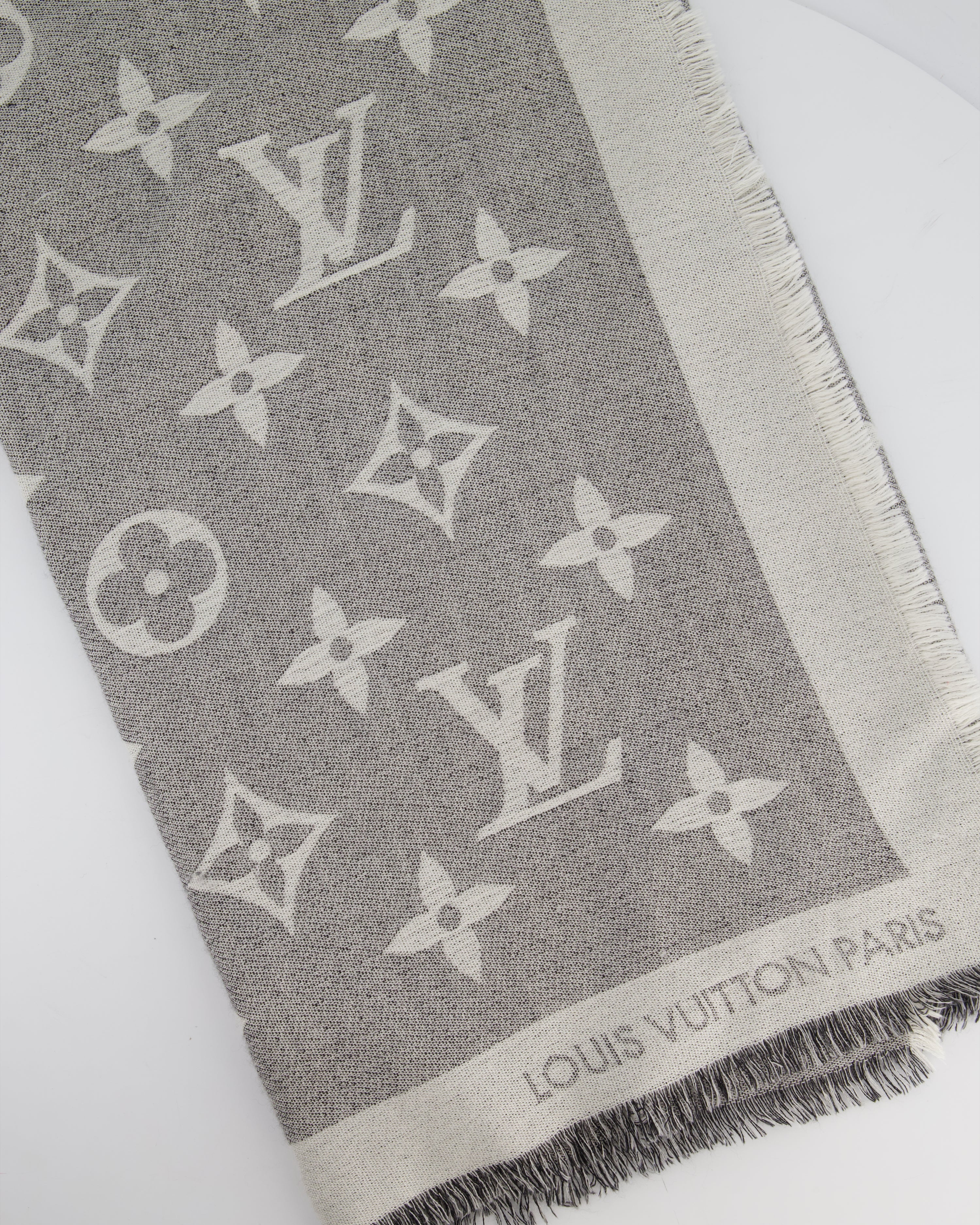 Louis Vuitton Grey Monogram Scarf with Fringe Detail Size 140cm x 140cm