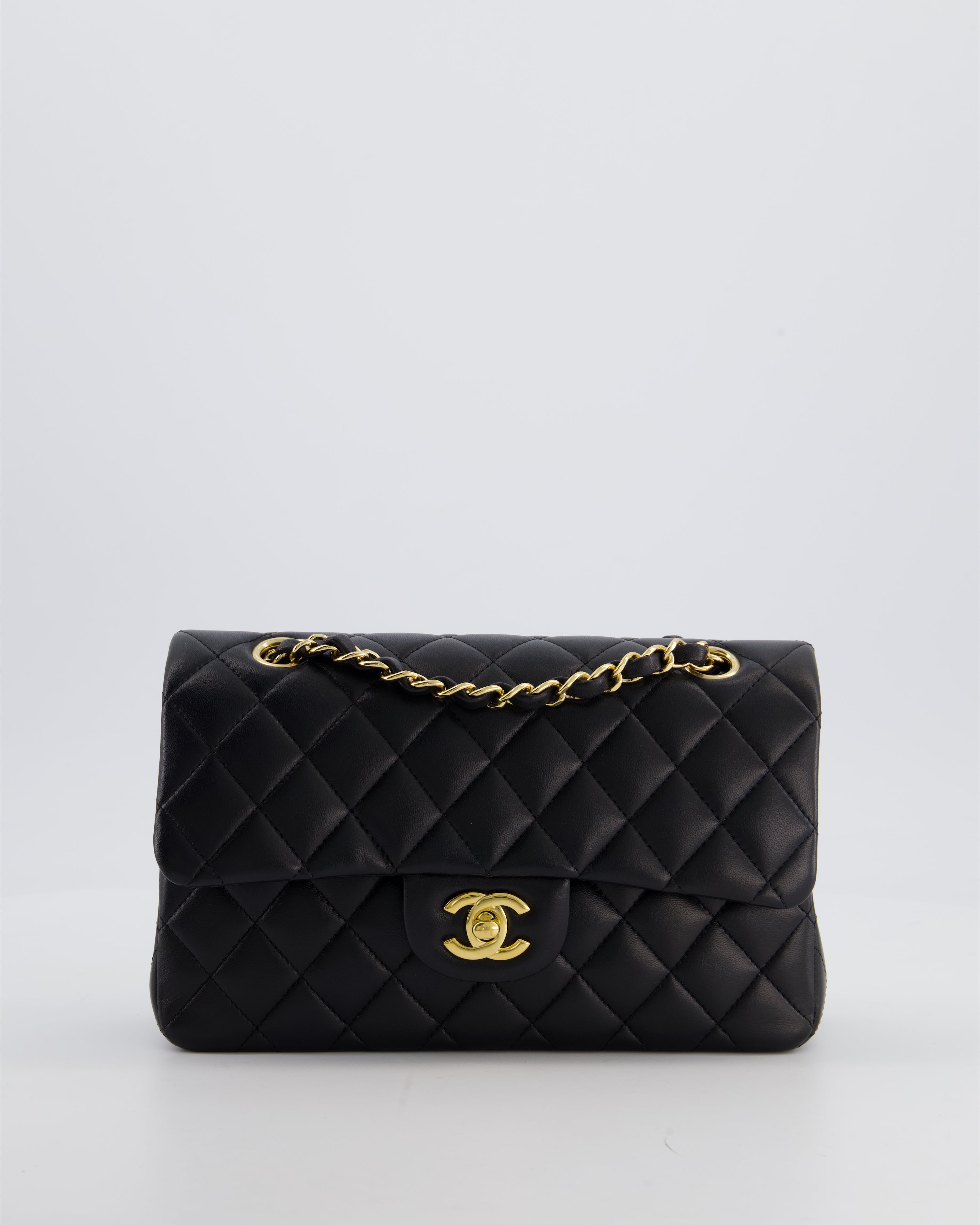 Chanel Black Small Classic Double Flap Bag in Lambskin Leather with Gold Hardware