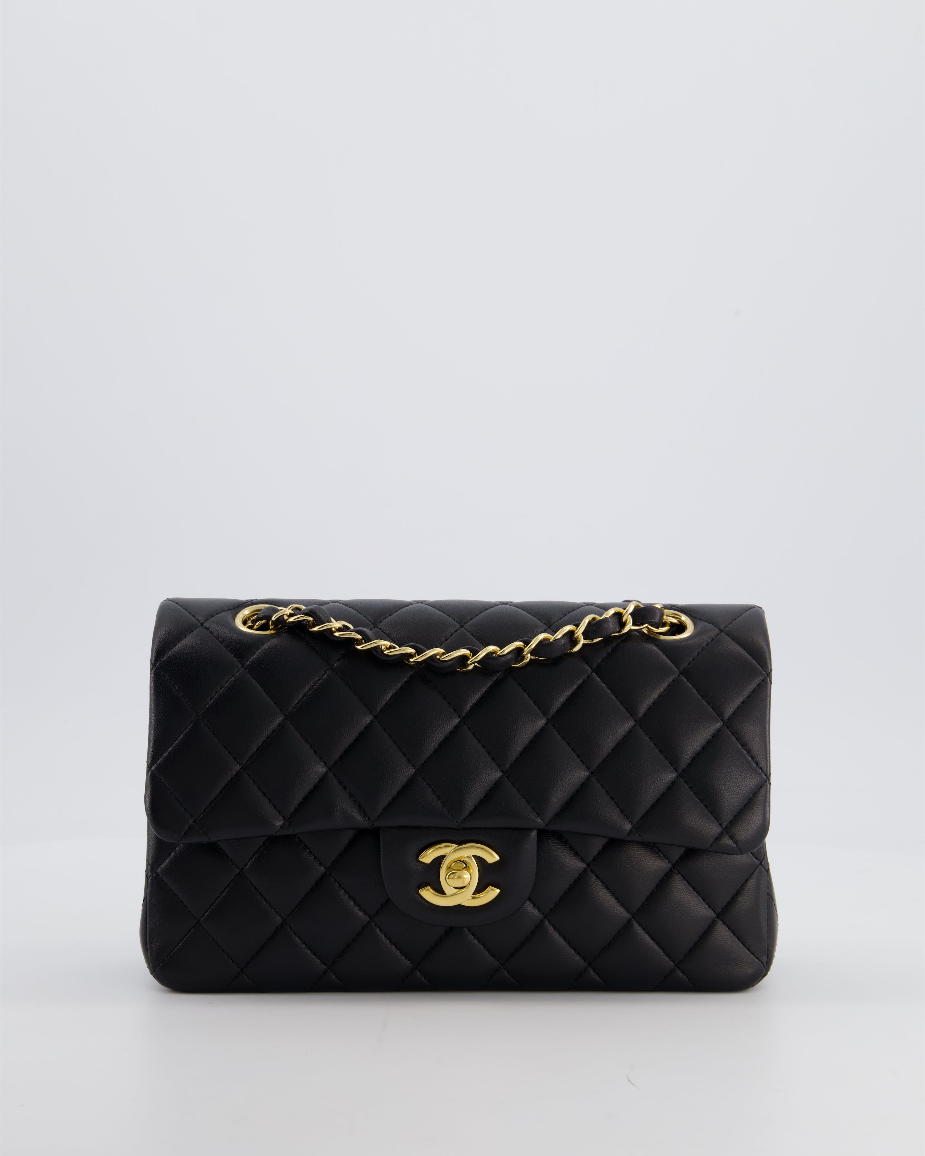 Chanel Black Small Classic Double Flap Bag in Lambskin Leather with Gold Hardware