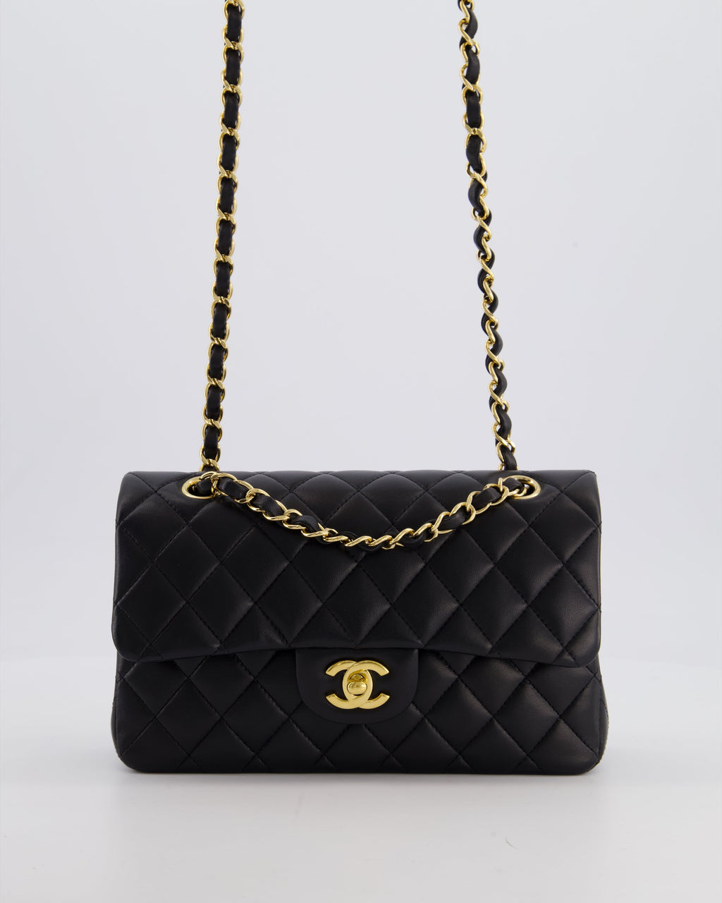 Chanel Black Small Classic Double Flap Bag in Lambskin Leather with Gold Hardware