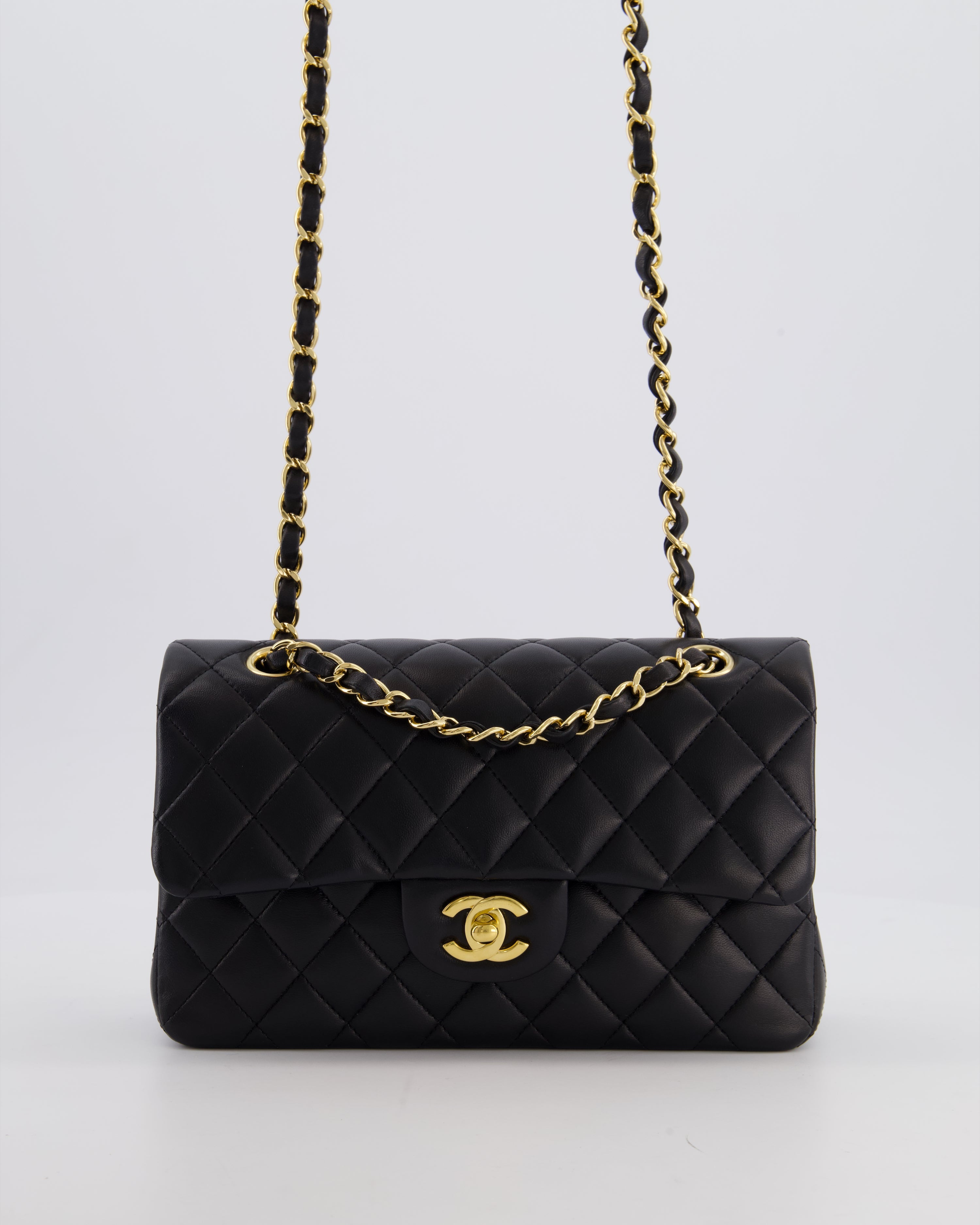 Chanel Black Small Classic Double Flap Bag in Lambskin Leather with Gold Hardware