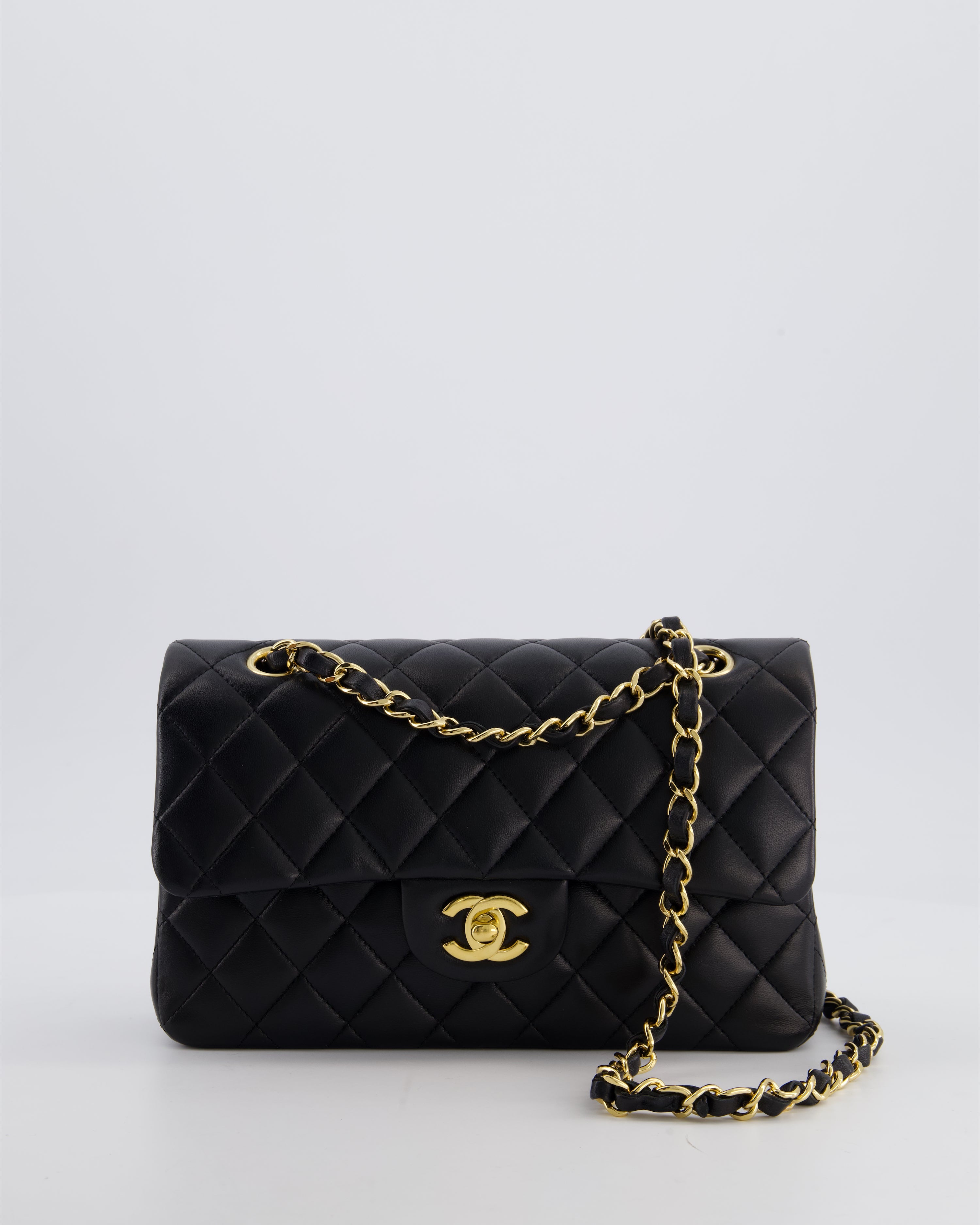 Chanel Black Small Classic Double Flap Bag in Lambskin Leather with Gold Hardware
