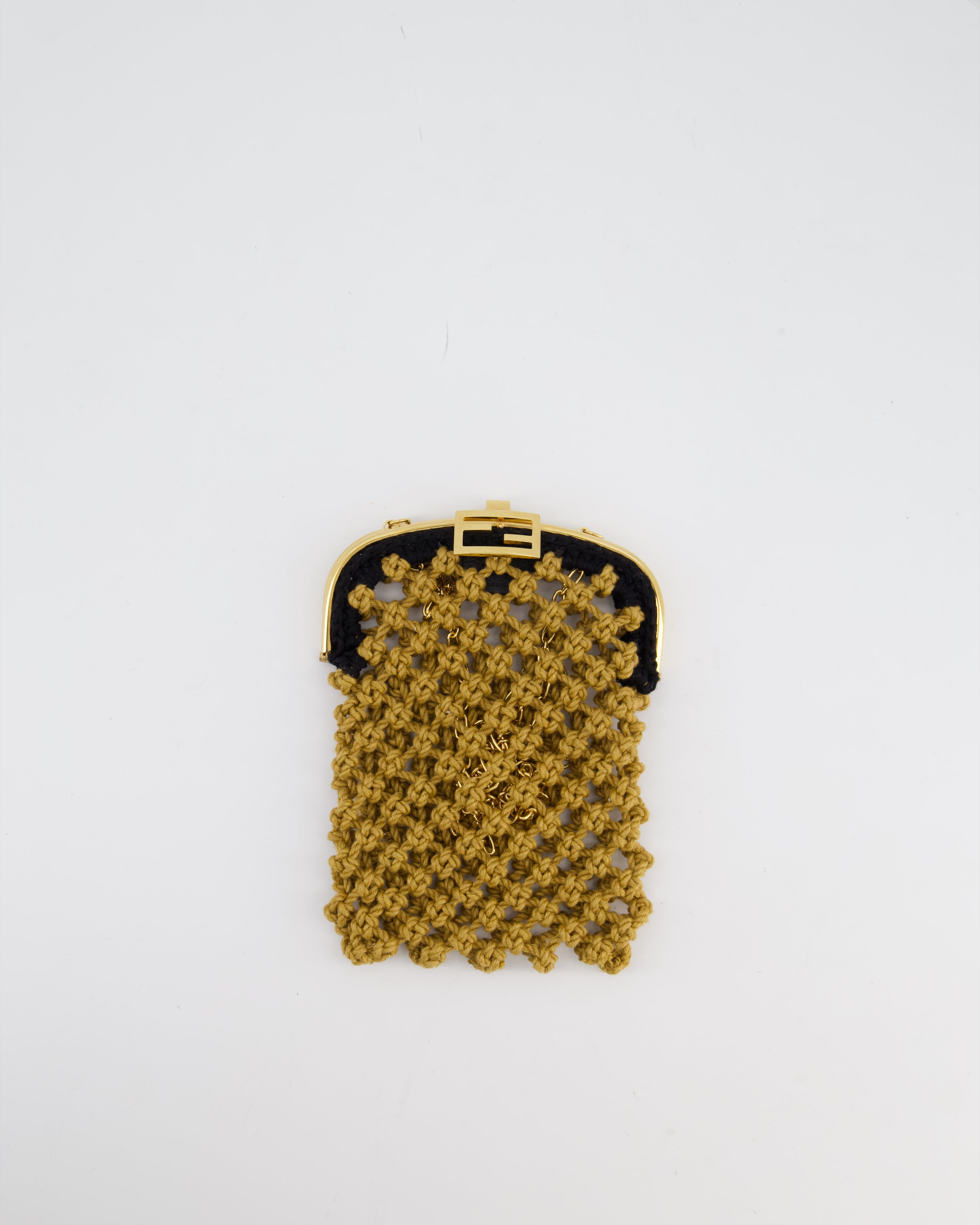 Fendi Baguette Phone Pouch in Natural Woven Raffia with a Chain
