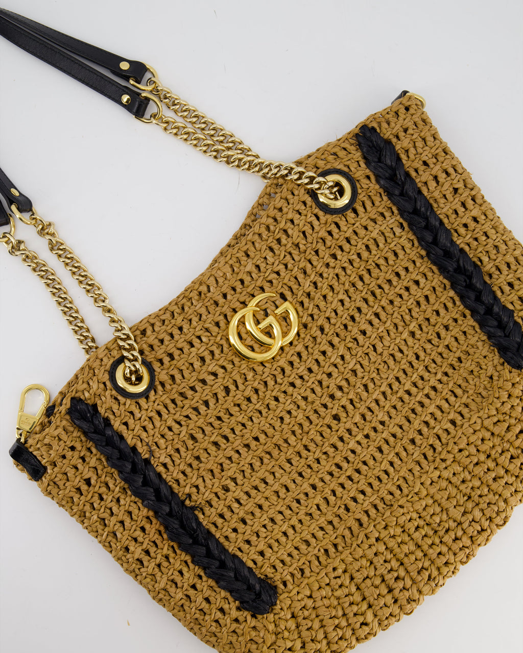Gucci GG Marmont Brown & Black Raffia Tote Bag