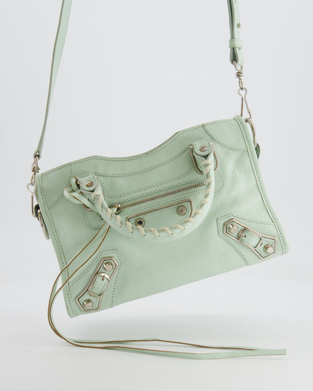 Balenciaga Pastel Green Leather Mini City Bag with Silver Hardware RRP £1,550