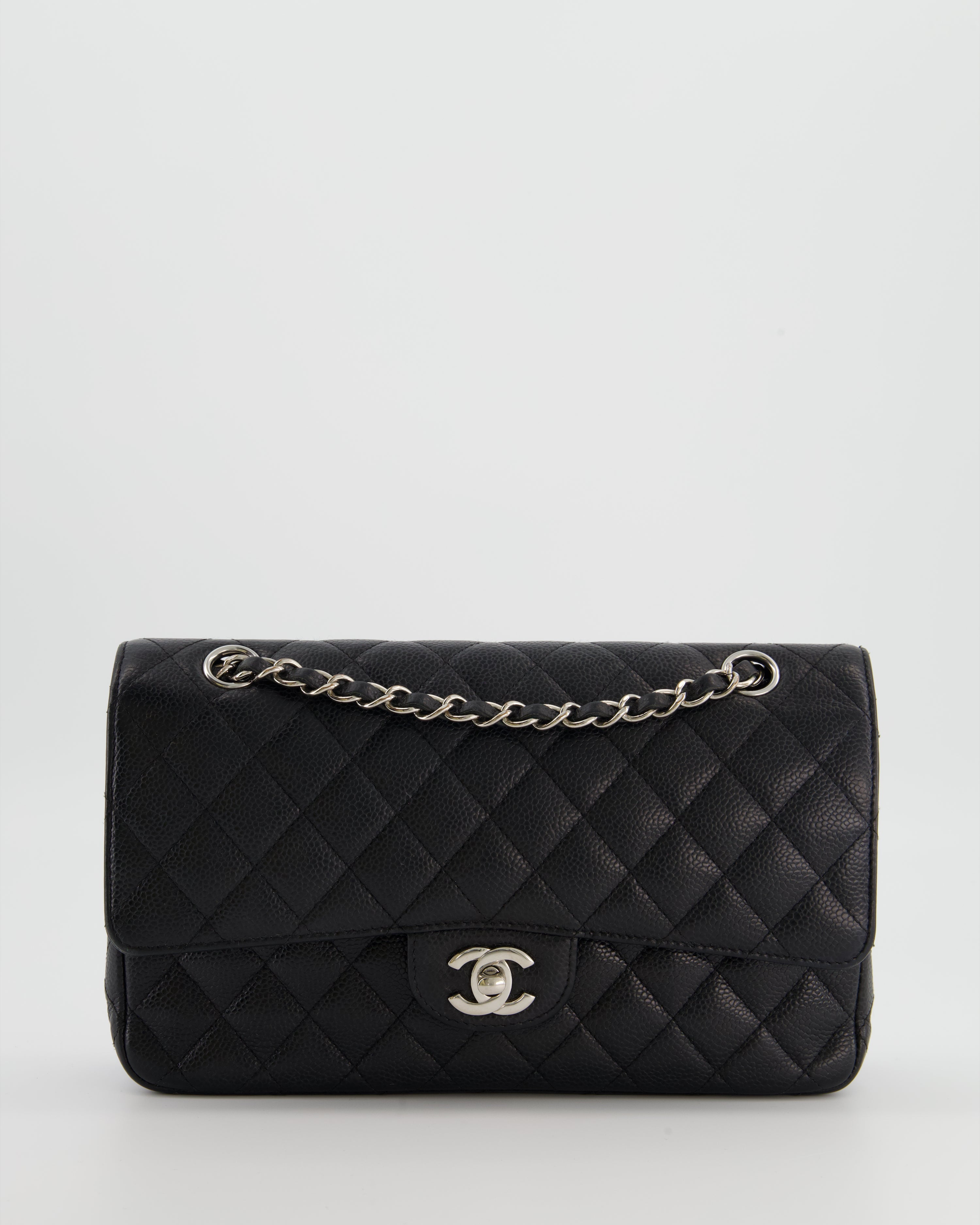 Chanel Black Medium Classic Double Flap Bag in Caviar Leather with Silver Hardware