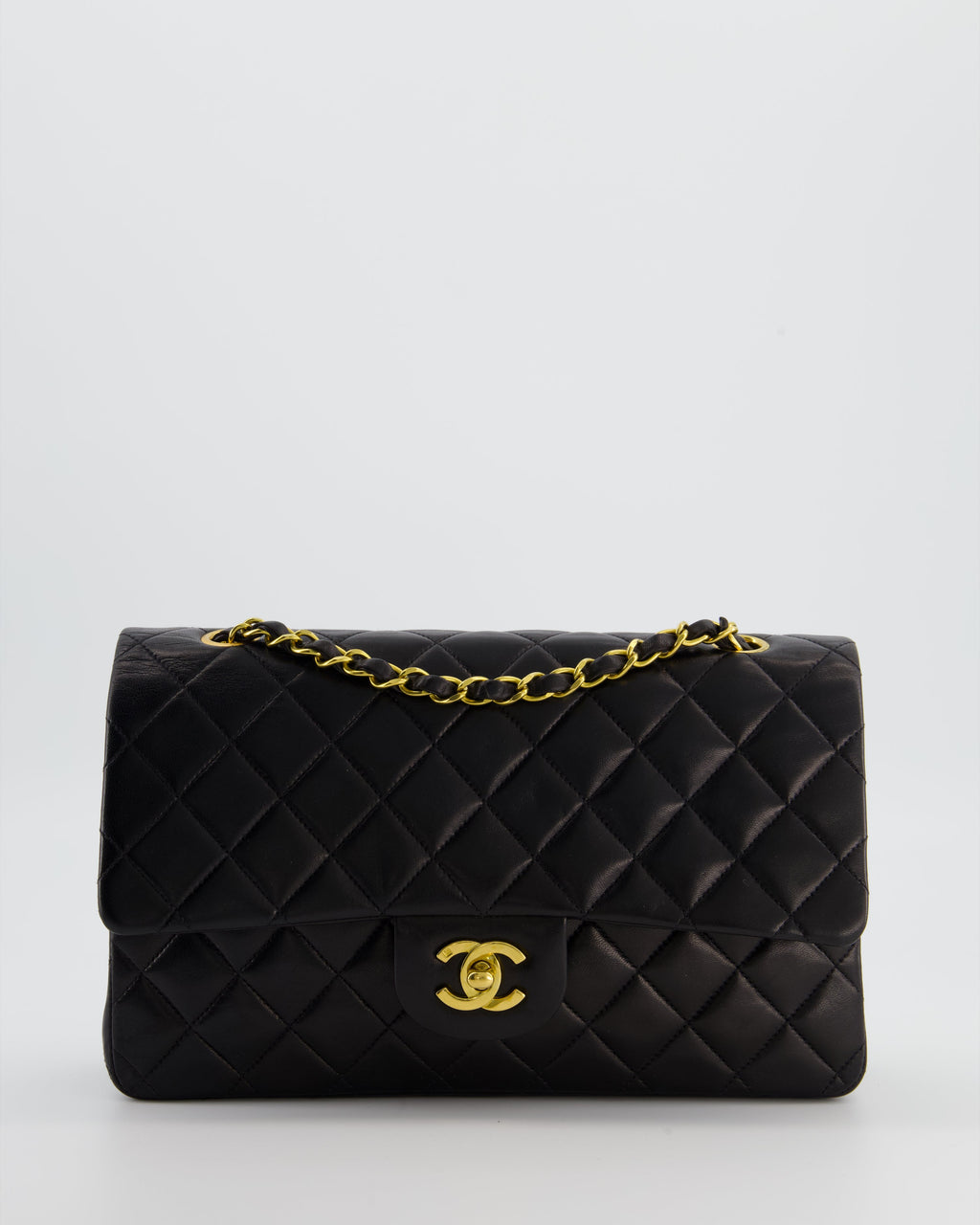 *AMAZING CONDITION* Chanel Black Vintage Medium Classic Double Flap Bag in Lambskin Leather with 24K Gold Hardware