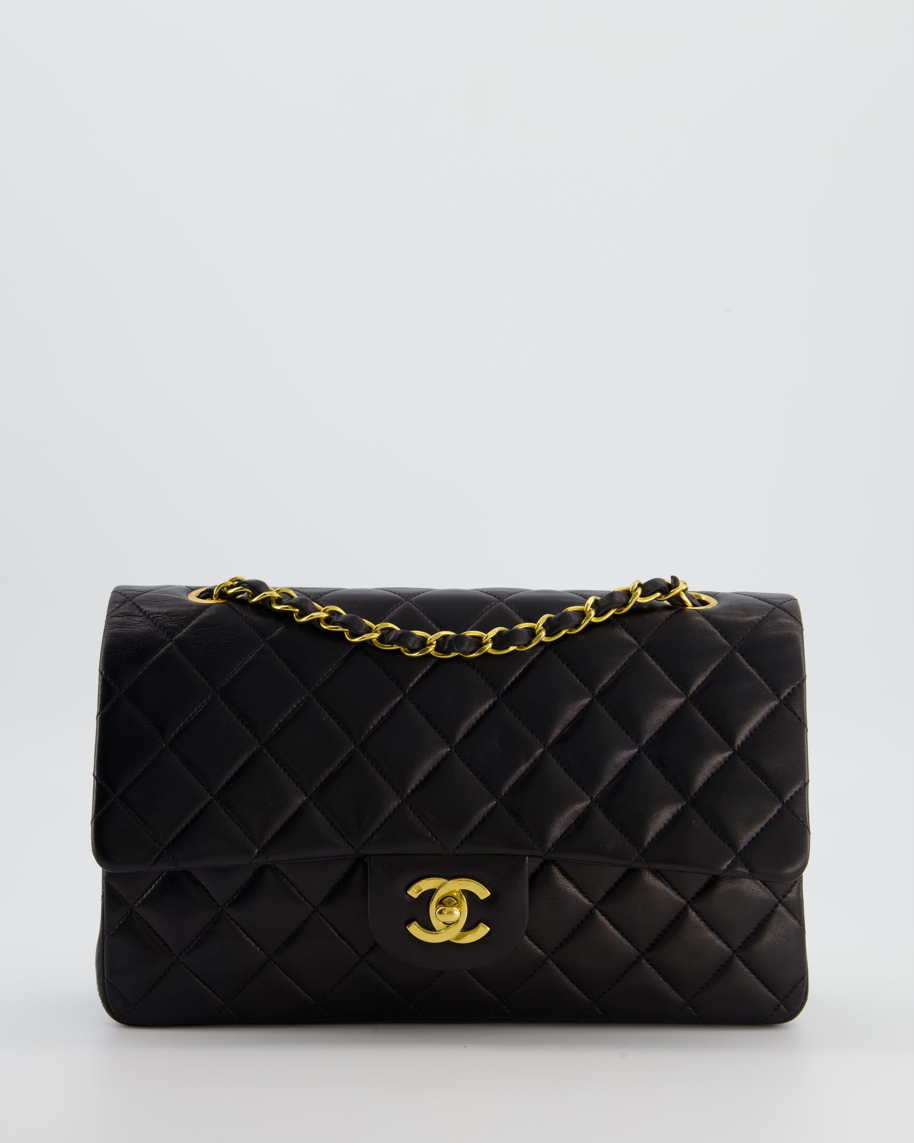 *AMAZING CONDITION* Chanel Black Vintage Medium Classic Double Flap Bag in Lambskin Leather with 24K Gold Hardware