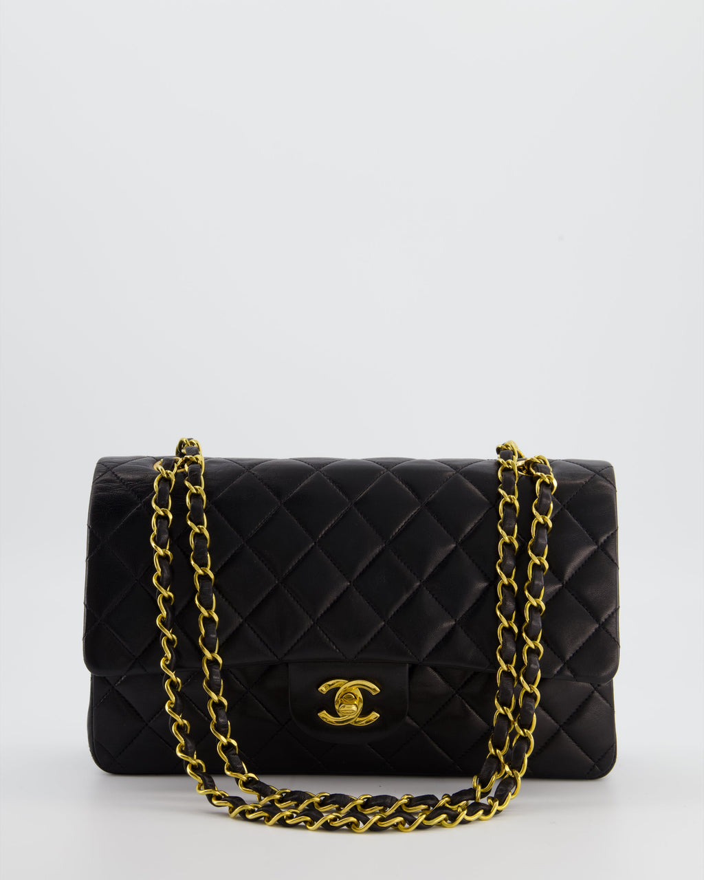 *AMAZING CONDITION* Chanel Black Vintage Medium Classic Double Flap Bag in Lambskin Leather with 24K Gold Hardware