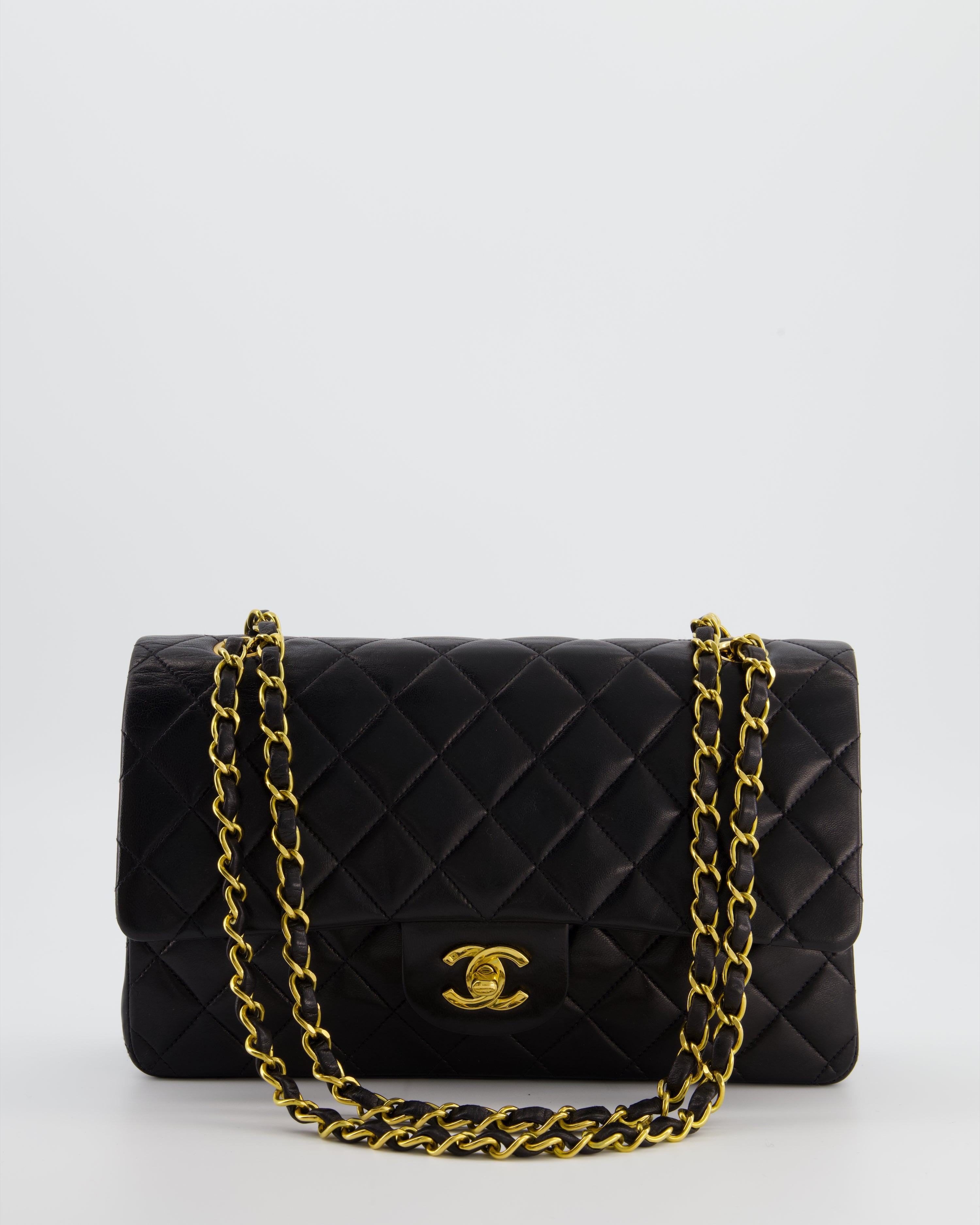 *AMAZING CONDITION* Chanel Black Vintage Medium Classic Double Flap Bag in Lambskin Leather with 24K Gold Hardware