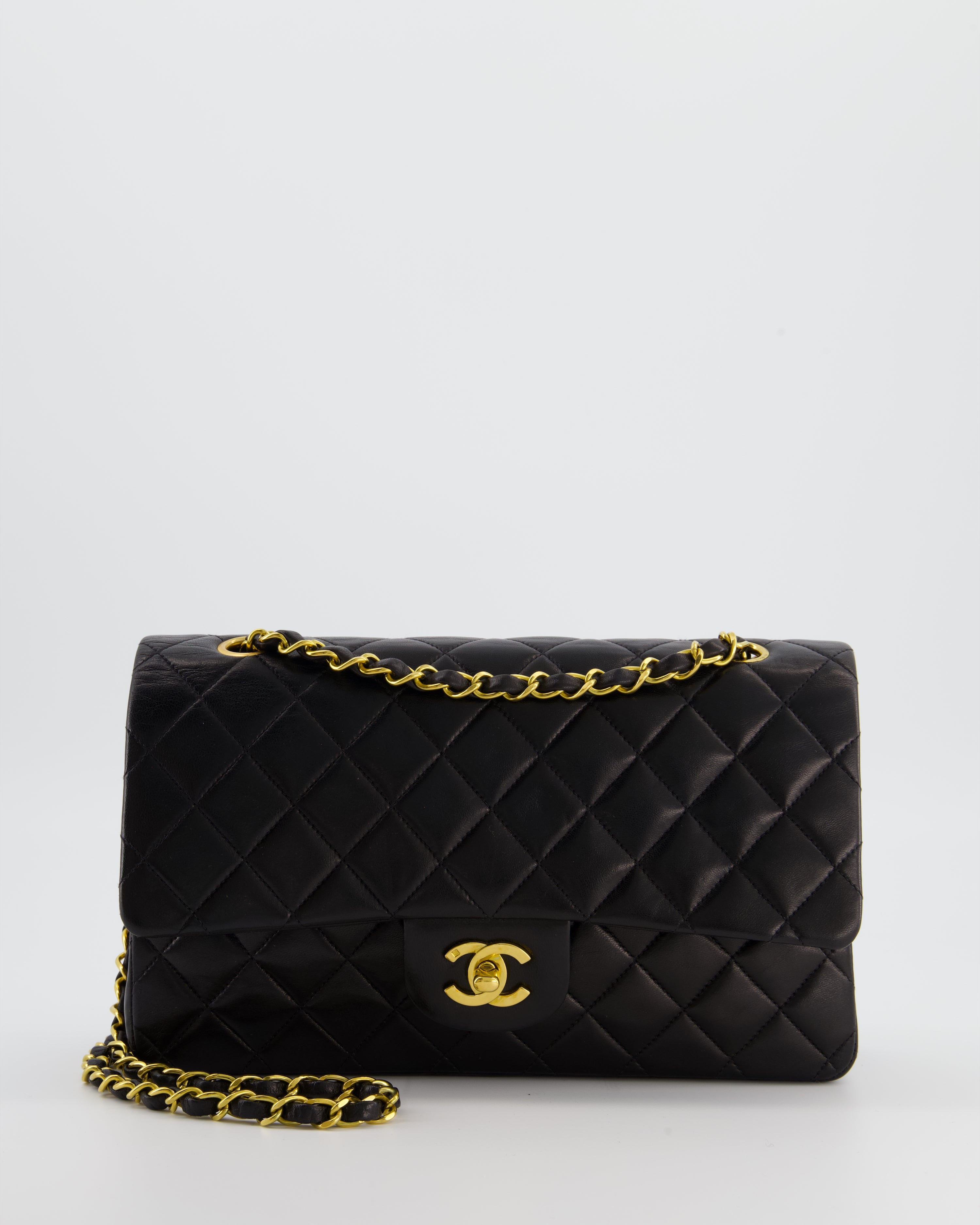 *AMAZING CONDITION* Chanel Black Vintage Medium Classic Double Flap Bag in Lambskin Leather with 24K Gold Hardware