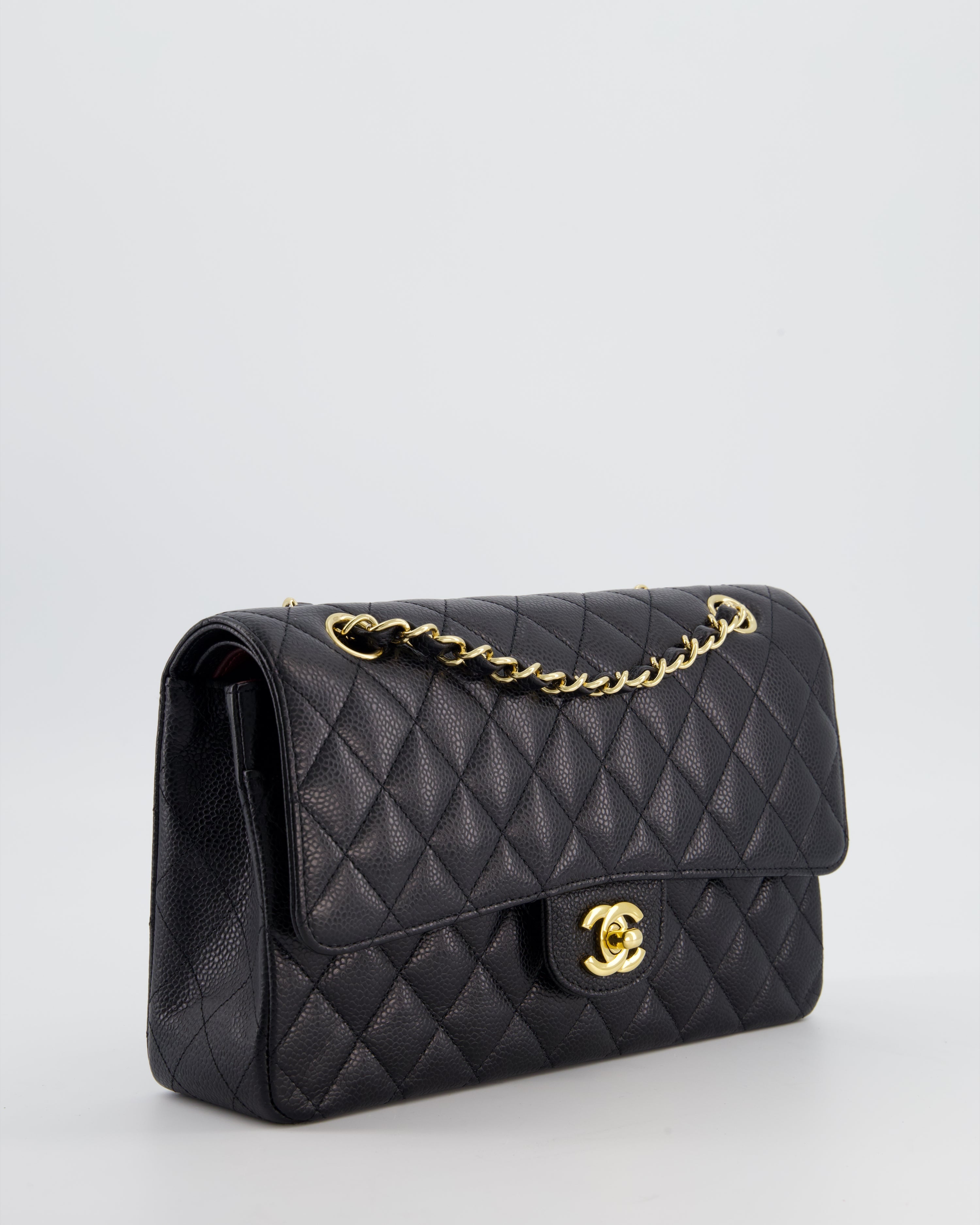 Chanel Black Medium Classic Double Flap Bag in Caviar Leather with Gold Hardware